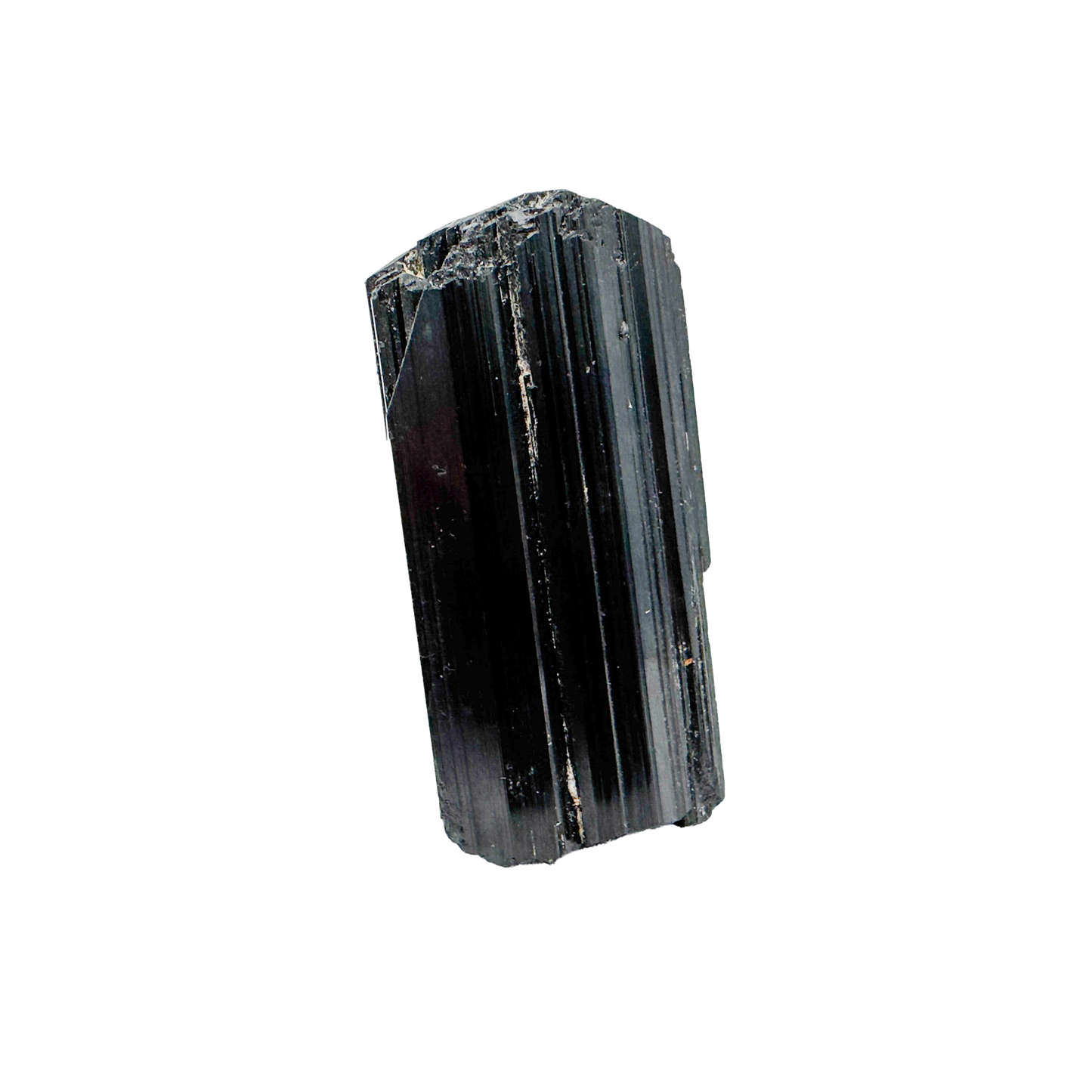 Raw black tourmaline specimen from Madagascar, AAA schorl crystal with vertical striations