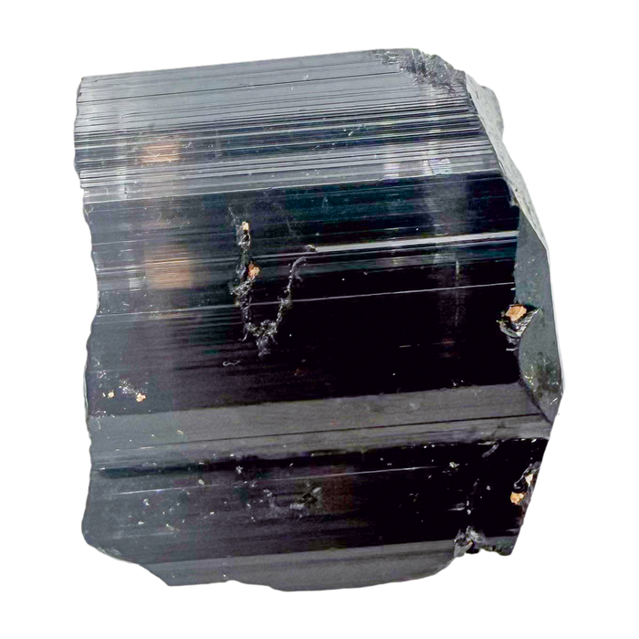 Raw black tourmaline specimen from Madagascar, AAA schorl crystal with vertical striations