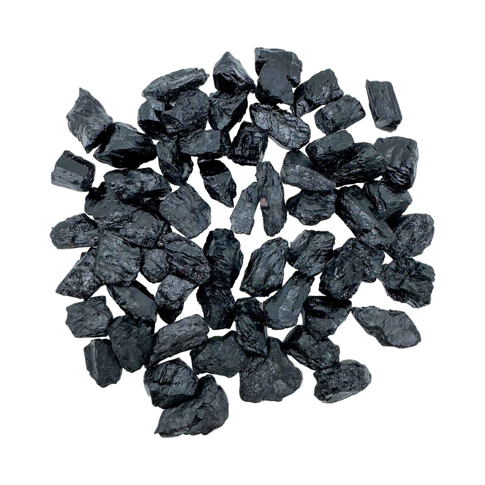 Texture-level view of Black Tourmaline raw stone, hand-selected from Minas Gerais, Brazil.