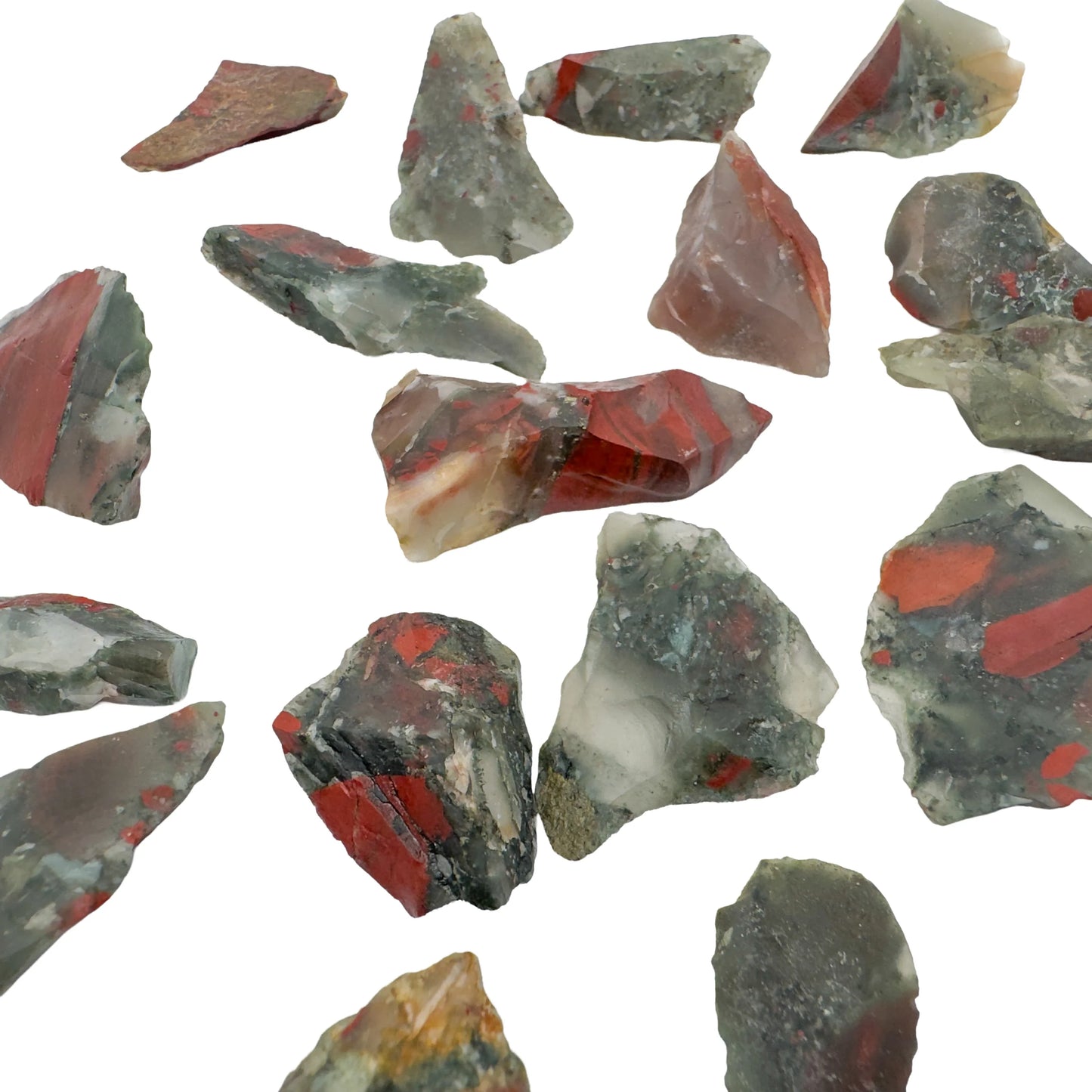 Group of raw Bloodstone stones, green heliotrope, AA grade Eswatini