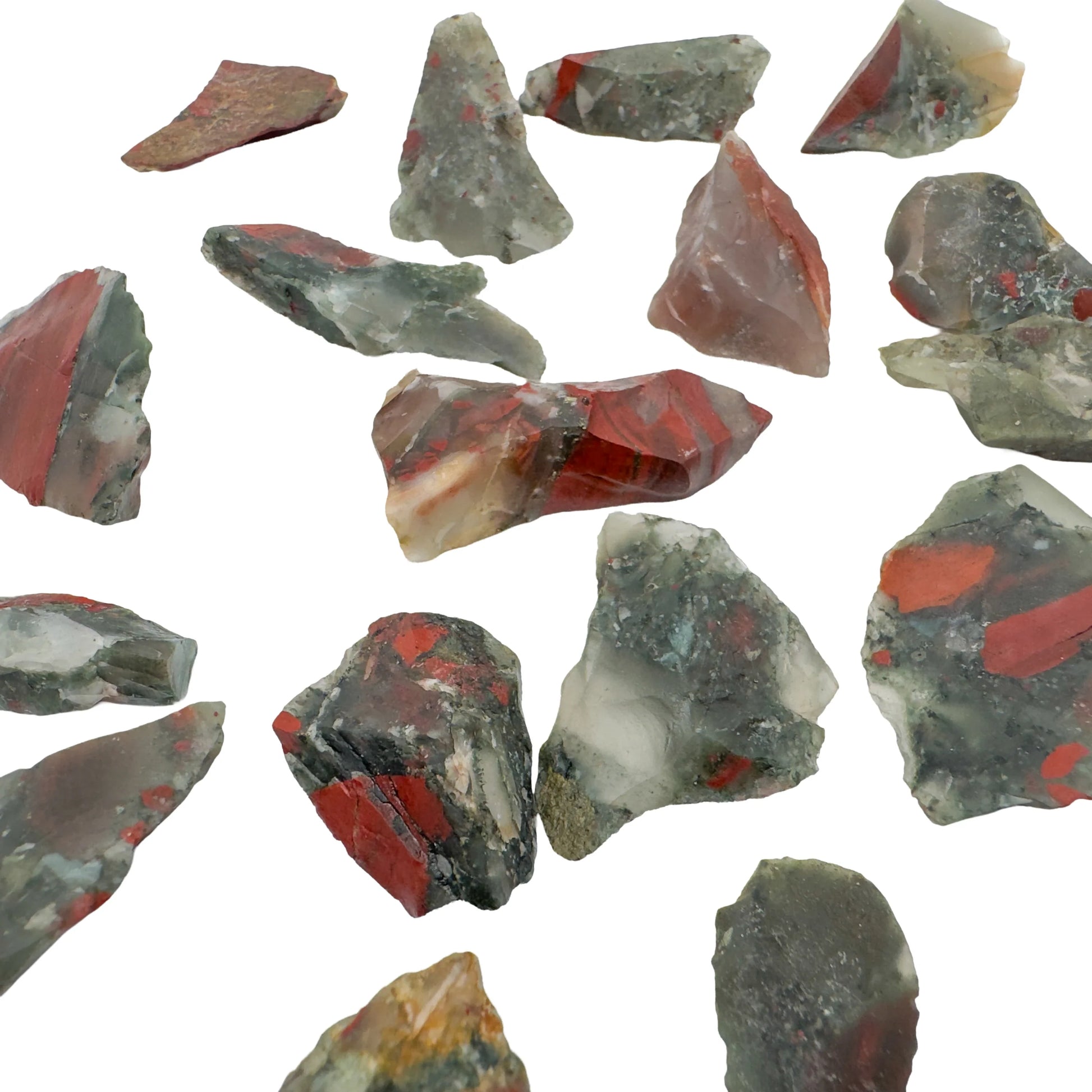 Group of raw Bloodstone stones, green heliotrope, AA grade Eswatini
