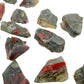 Natural raw Bloodstone stones showing green and red coloring, Eswatini