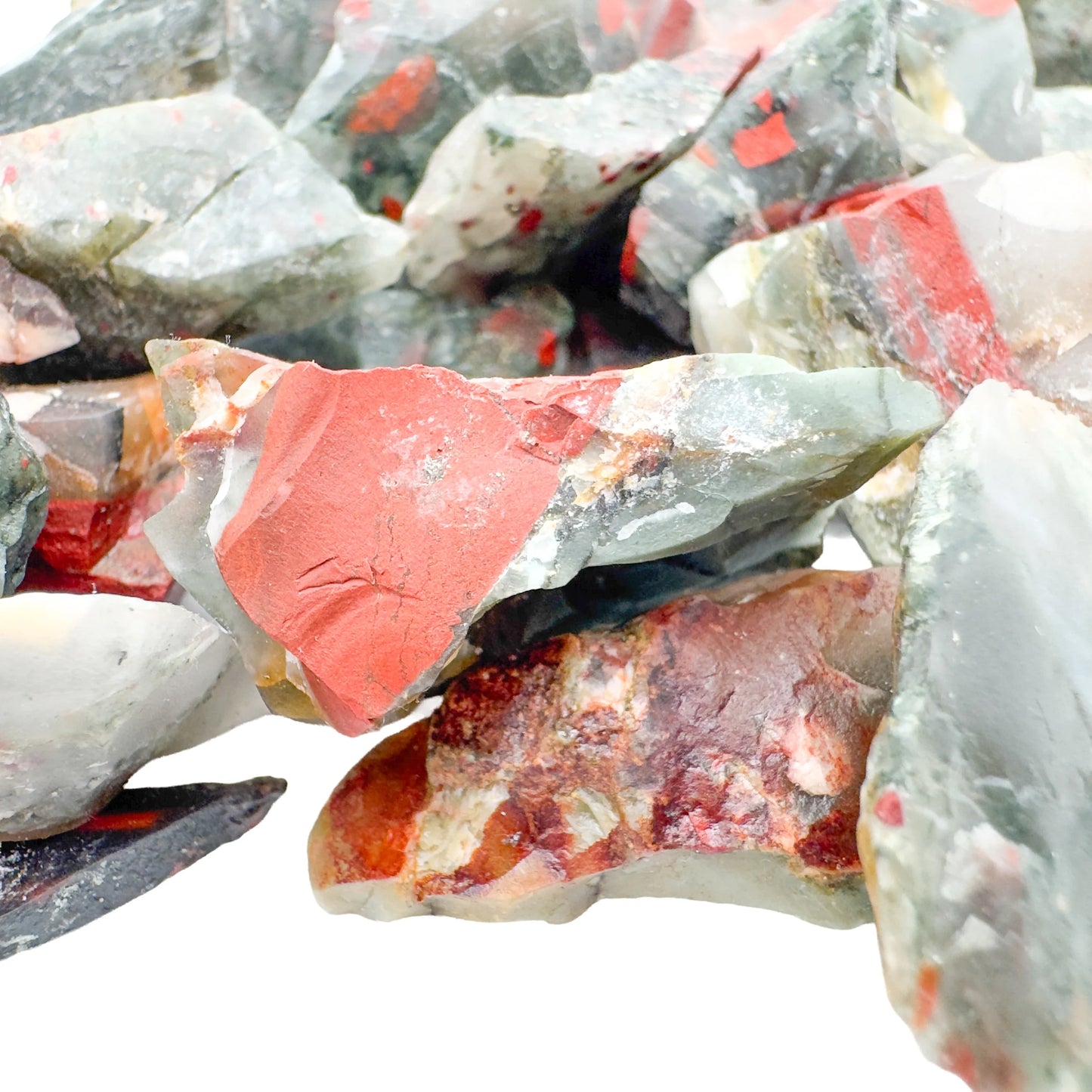 Raw Bloodstone texture, green chalcedony with red inclusions, AA grade
