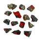 Macro view of Bloodstone raw stone, showing natural variation.