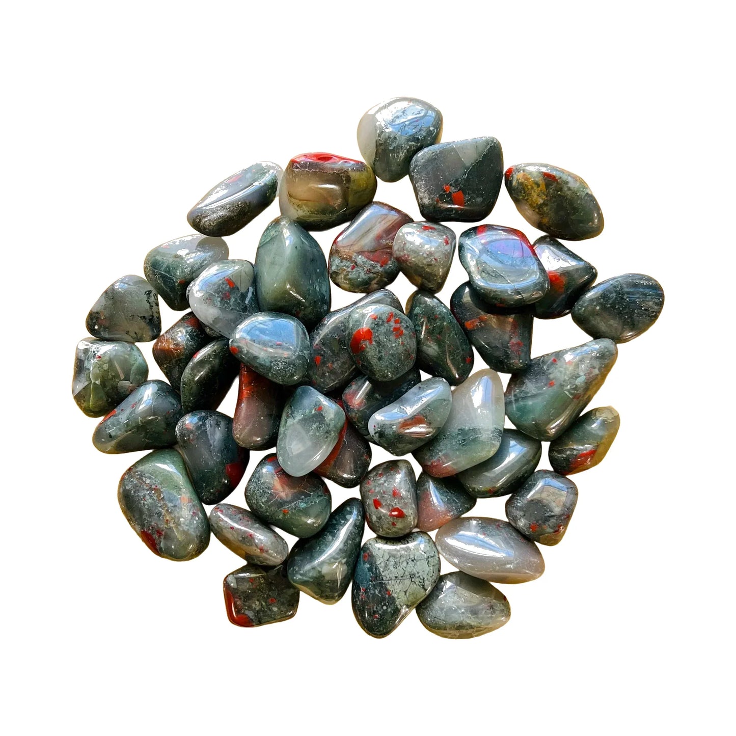 Tumbled Bloodstone Crystals to support Confidence, Energy & Grounding — beginner-friendly green polished, AA grade from Eswatini