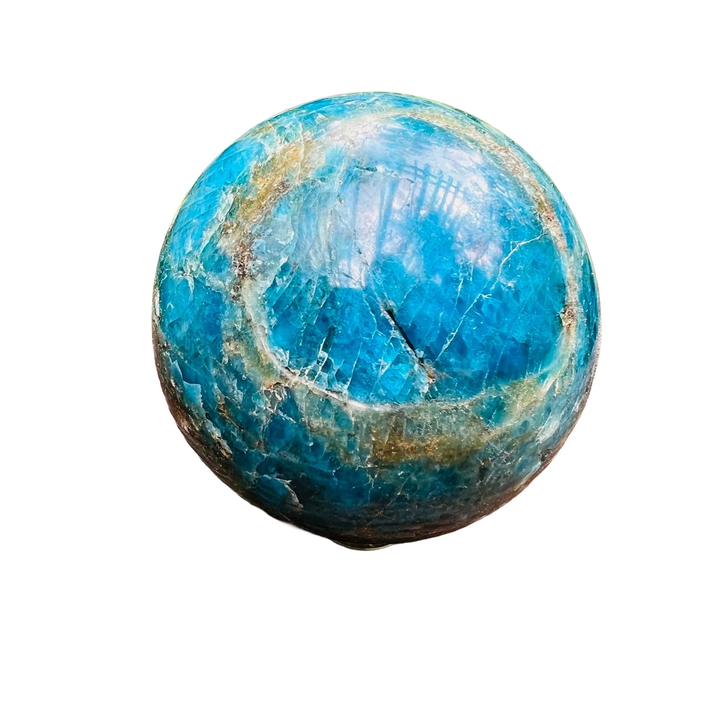 Back view of Grade AA Apatite sphere showing natural surface