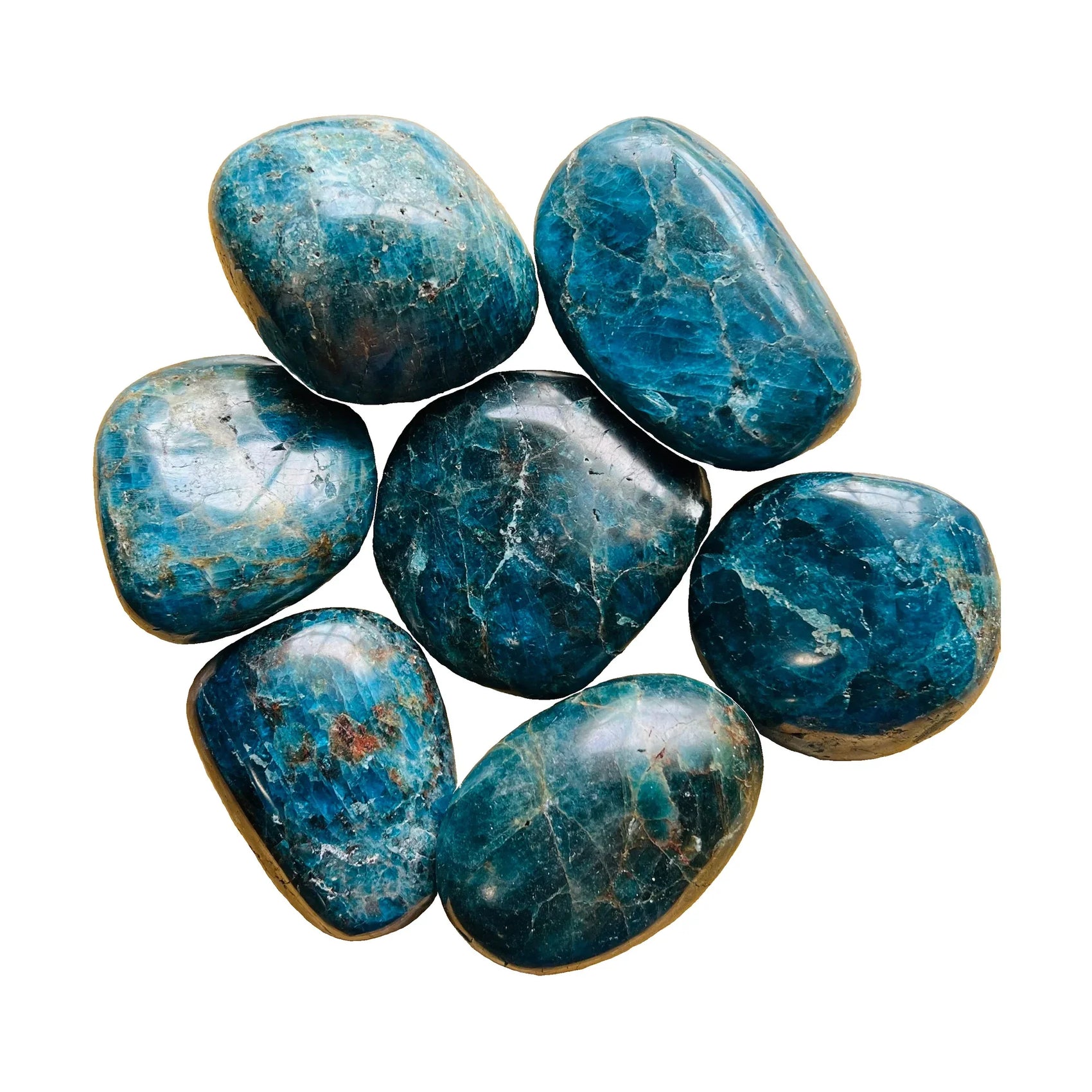 Polished Blue Apatite Palm Stones for Focus, Intuition & Manifestation — blue smooth polished, AA grade from Madagascar