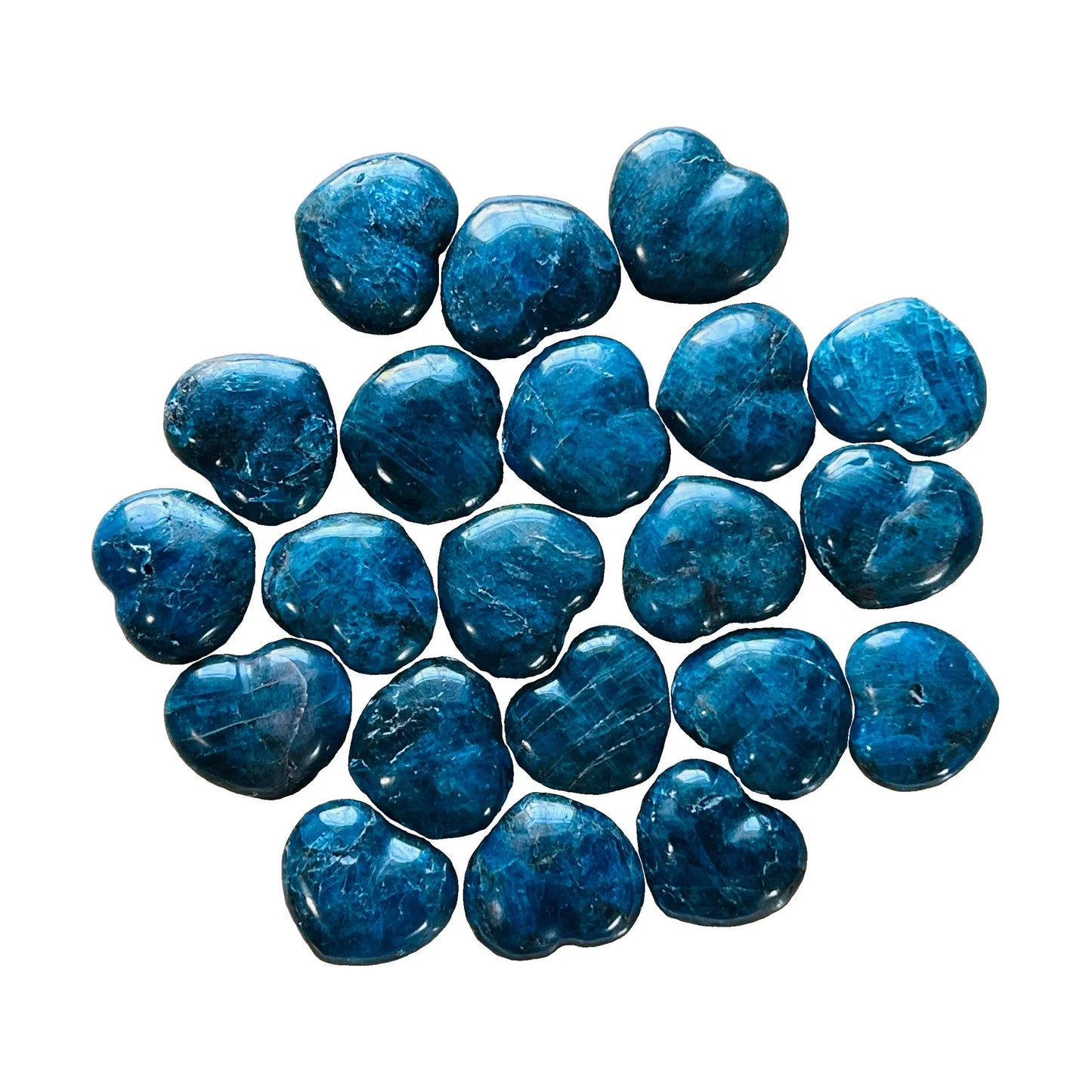 Blue Apatite Crystal Hearts for Focus, Intuition & Manifestation & Third Eye Support — blue polished, AA grade from Madagascar