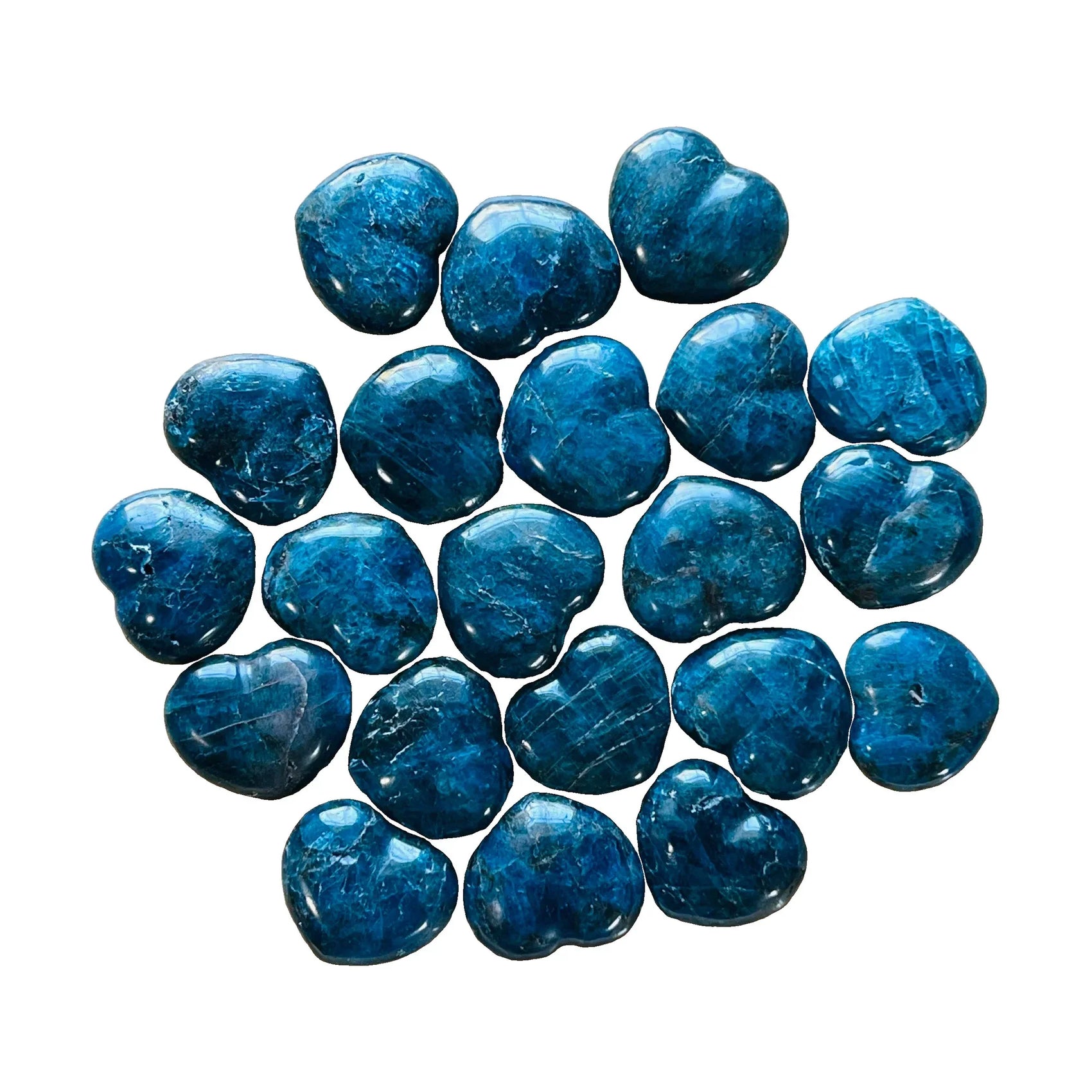 Blue Apatite Crystal Hearts for Focus, Intuition & Manifestation & Third Eye Support — blue polished, AA grade from Madagascar