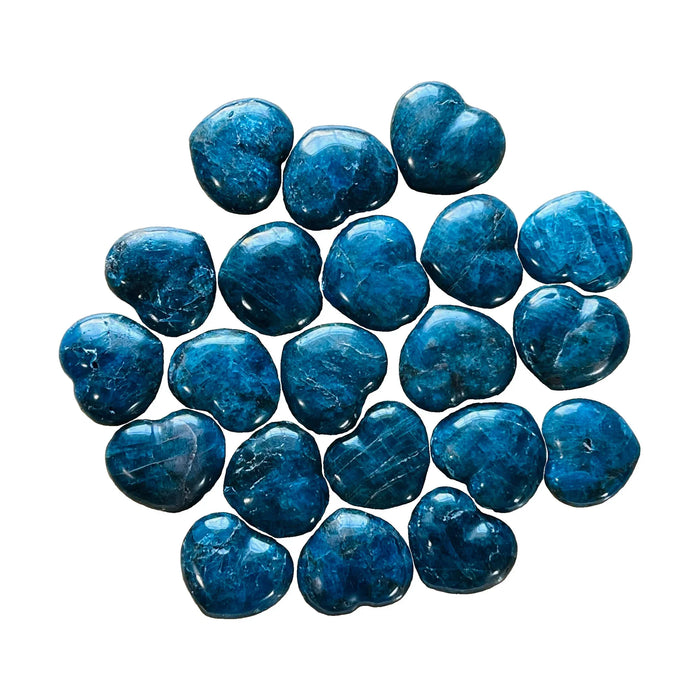 Blue Apatite Crystal Hearts for Focus, Intuition & Manifestation & Third Eye Support — blue polished, AA grade from Madagascar