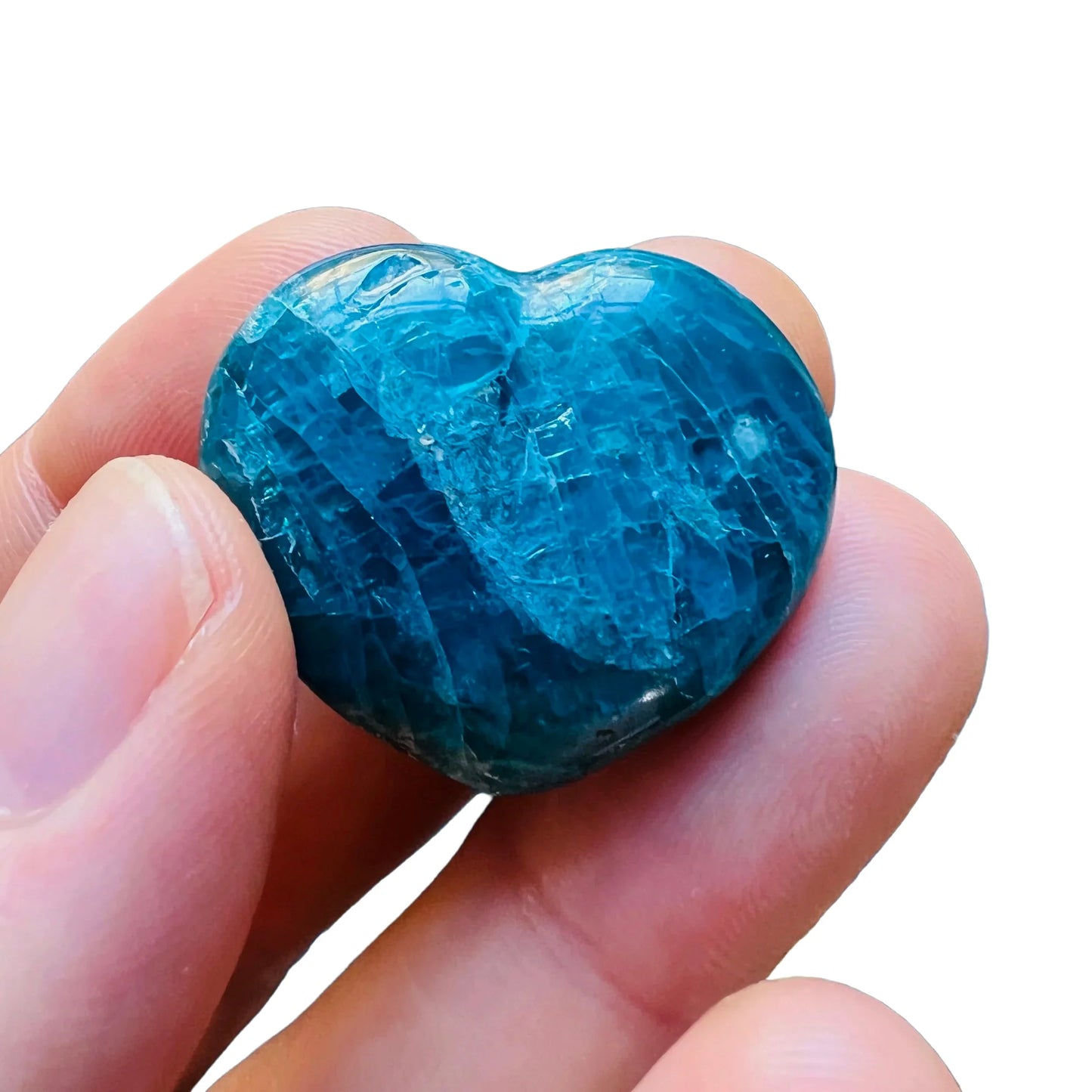 Back view of Grade AA Apatite heart showing natural surface