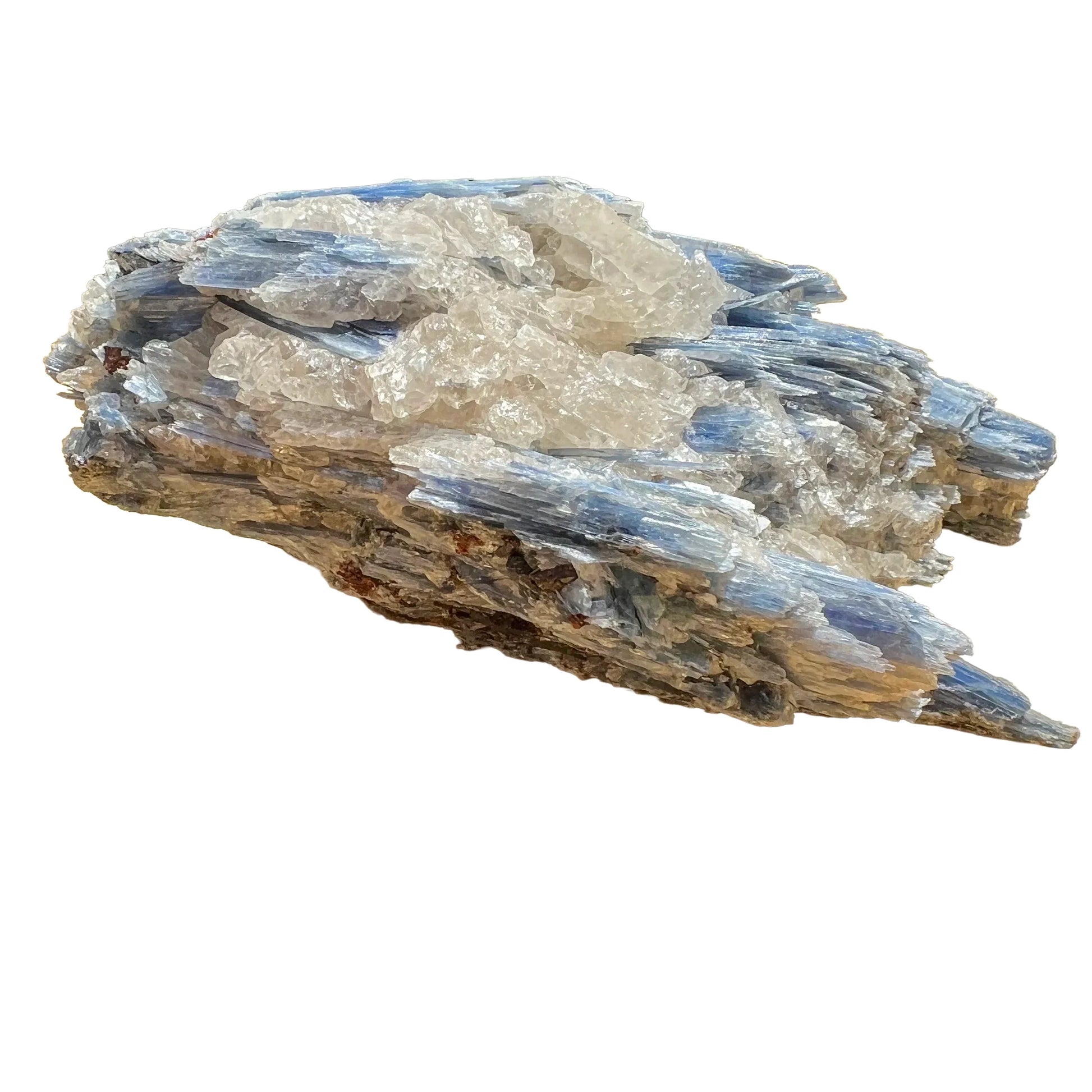 Sideways view of Blue Kyanite specimen, sourced from Minas Gerais, Brazil, often kept for Confidence and Meditation.