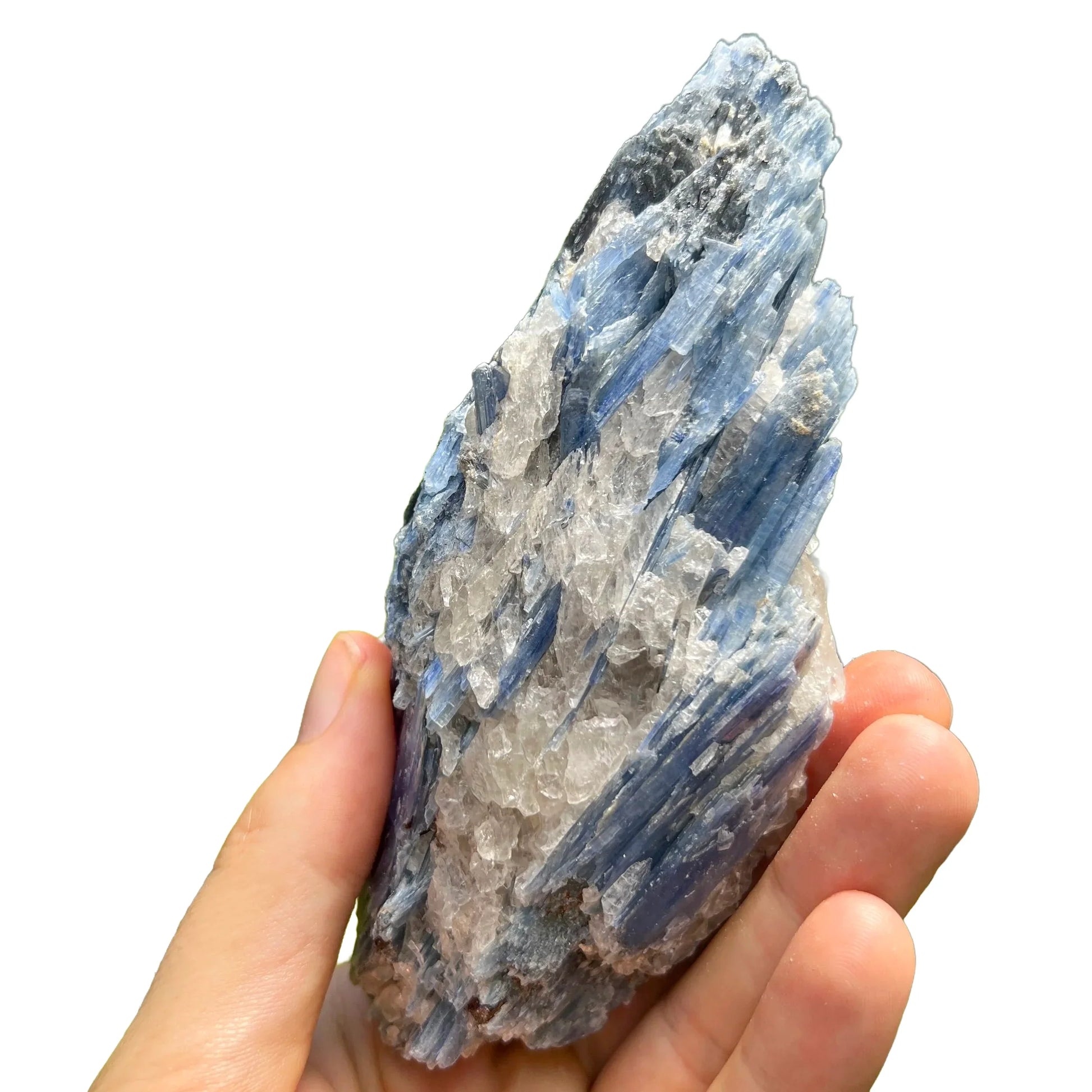 Detail shot of Grade AA Blue Kyanite cluster under natural light