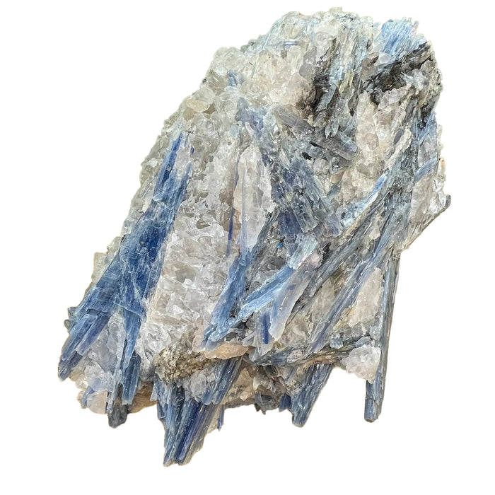 Close detail of Grade AA Blue Kyanite specimen, sourced from Brazil, showing earthy tone.