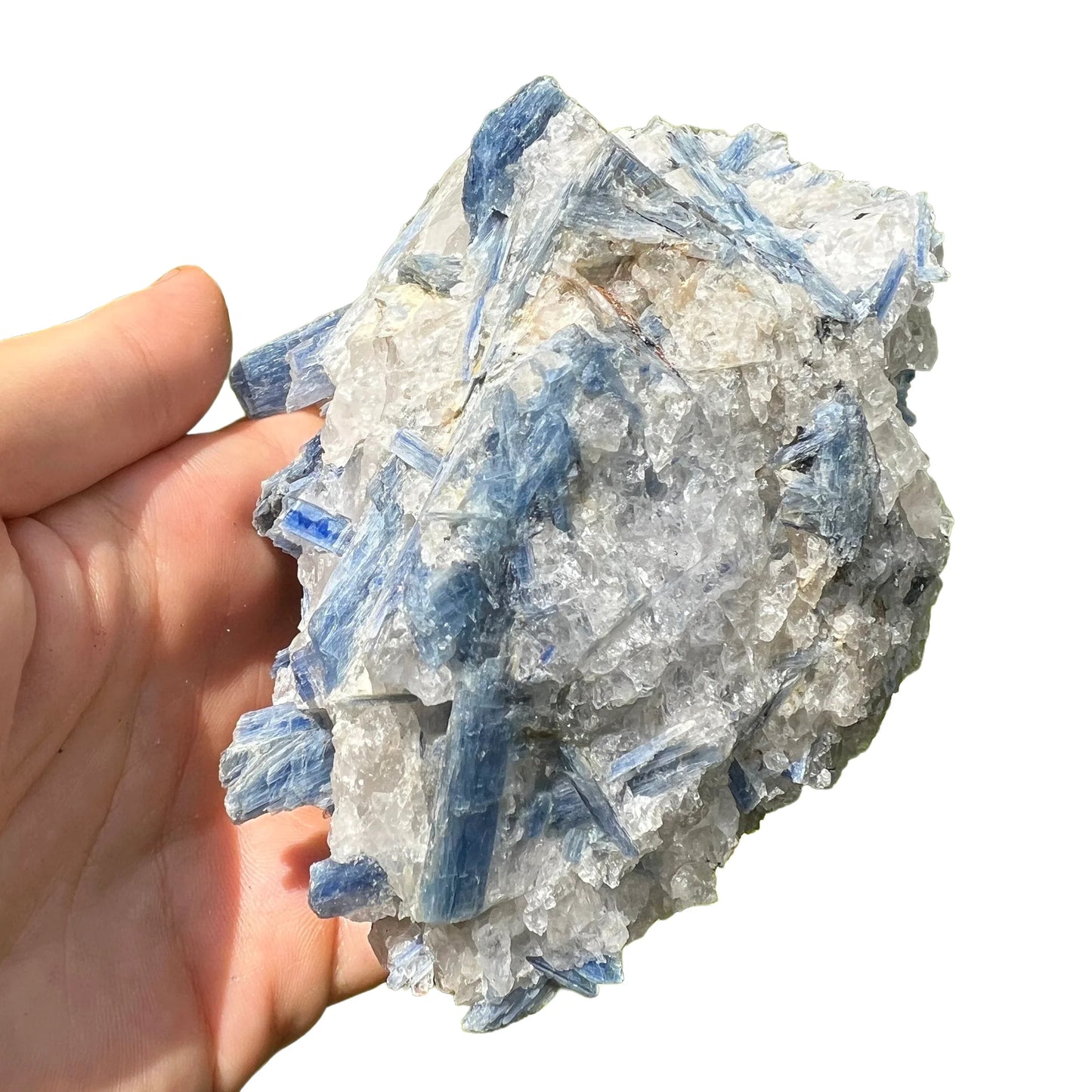 Field-of-view of Blue Kyanite specimen, from Minas Gerais, Brazil, in the warmth of daylight.