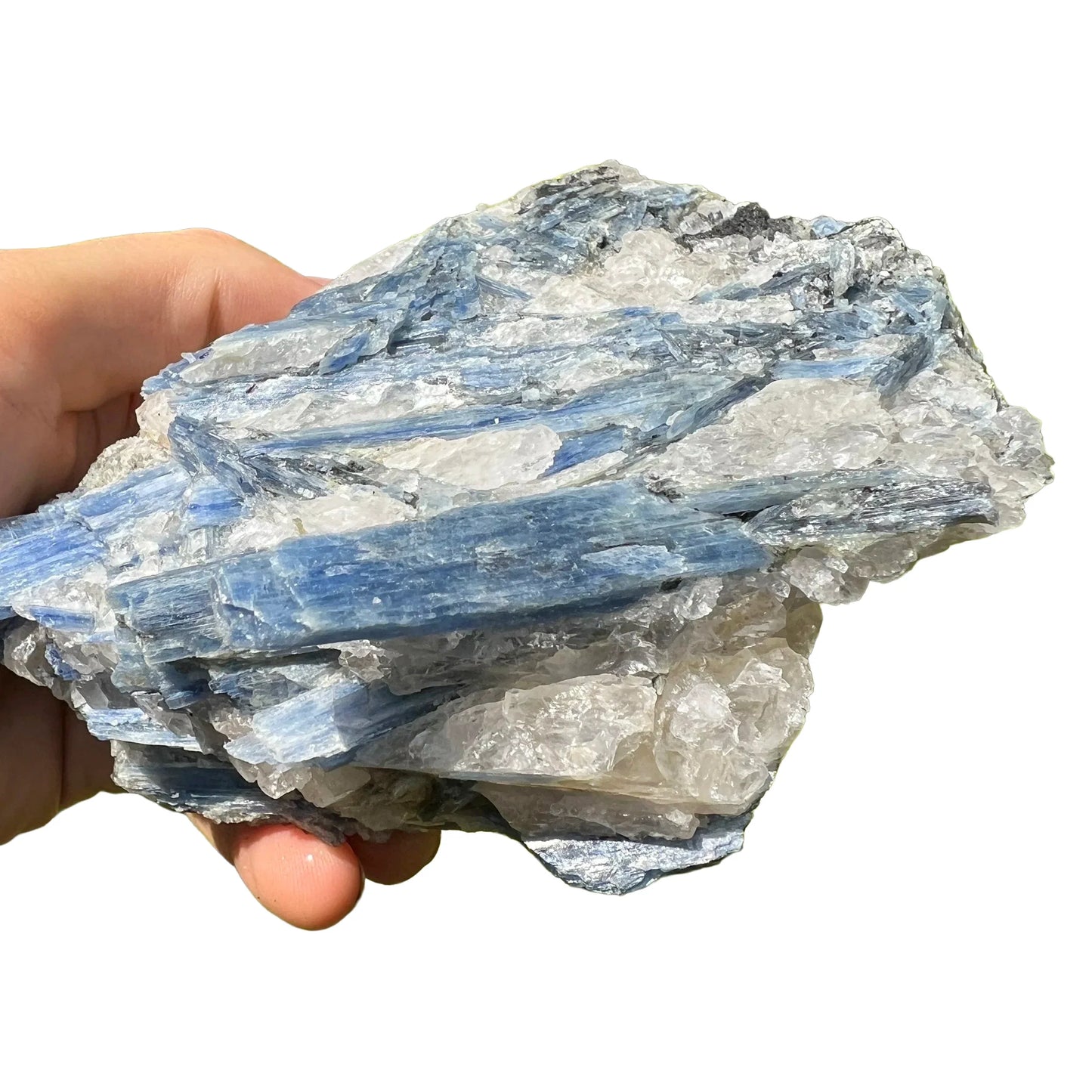 Back view of Grade AA Blue Kyanite cluster showing natural surface