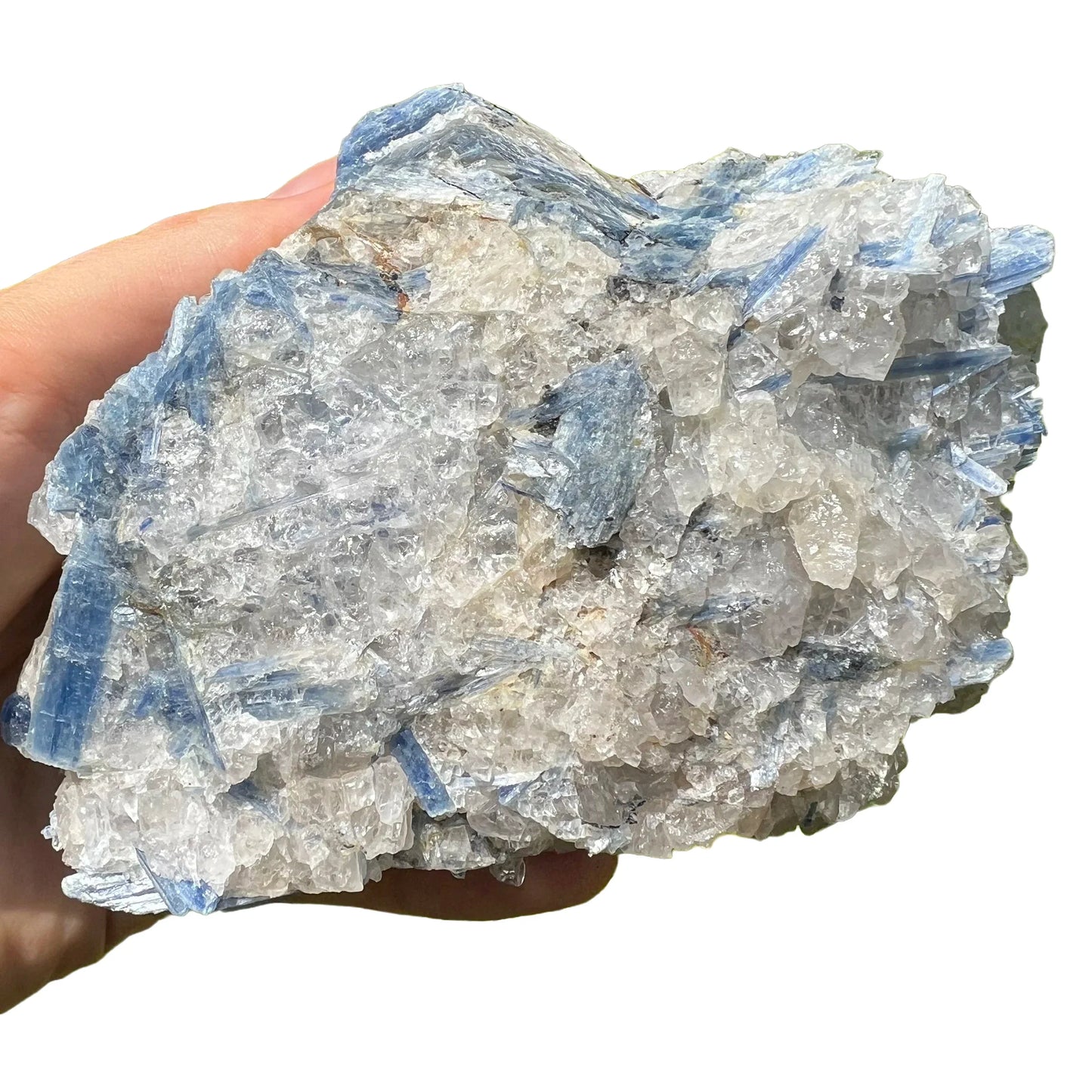 Detail shot of Grade AA Blue Kyanite cluster under natural light