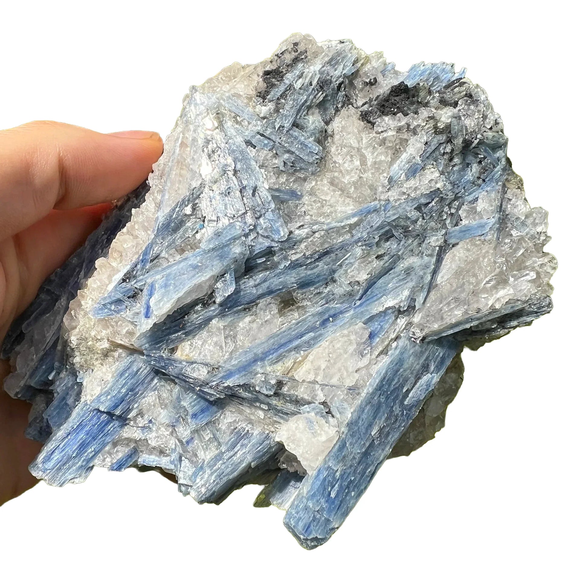 Full profile of Grade AA Blue Kyanite cluster ready to ship from Beyond Bohemian
