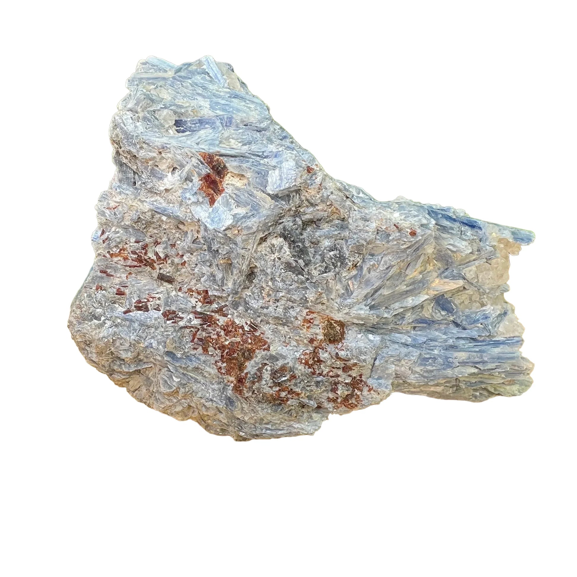 Back view of Blue Kyanite specimen, showing raw matrix, from Brazil.