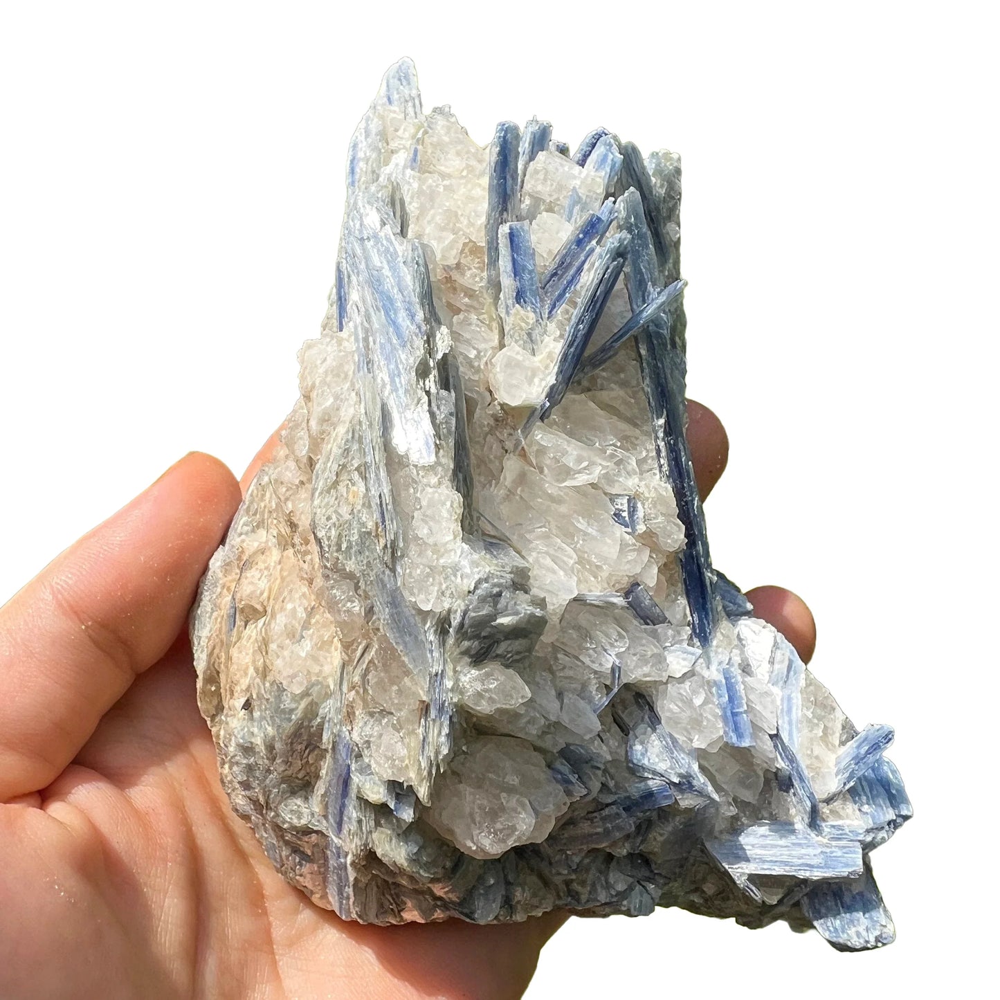 Quiet study of Blue Kyanite specimen, from Minas Gerais, Brazil, often kept for Confidence, showing the piece in repose.