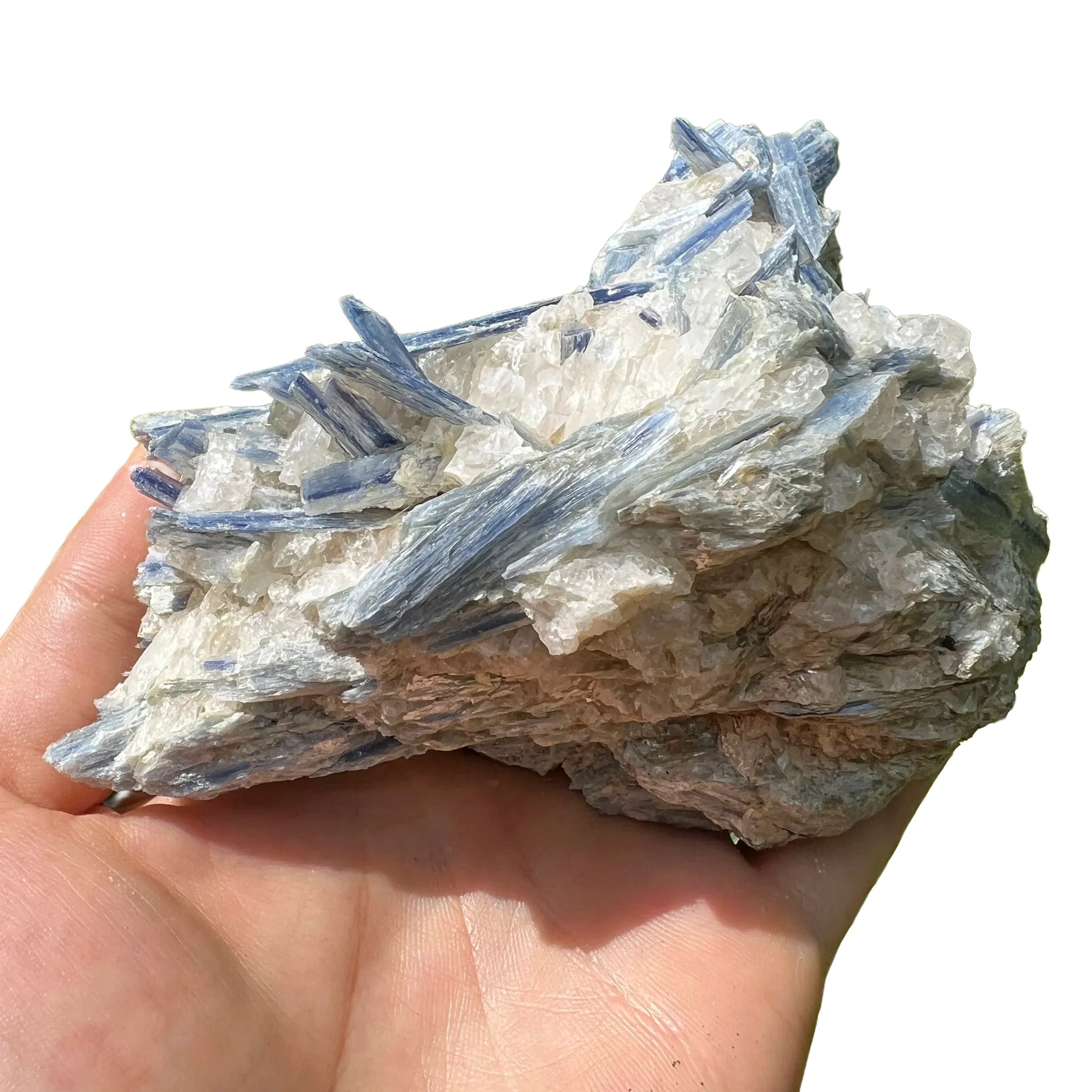 Back view of Grade AA Blue Kyanite cluster showing natural surface