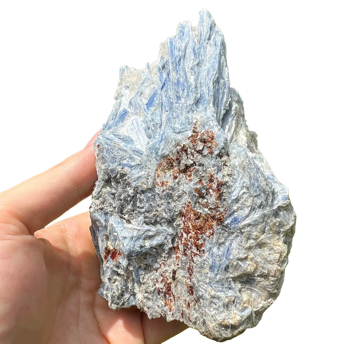 Detail shot of Grade AA Blue Kyanite cluster under natural light