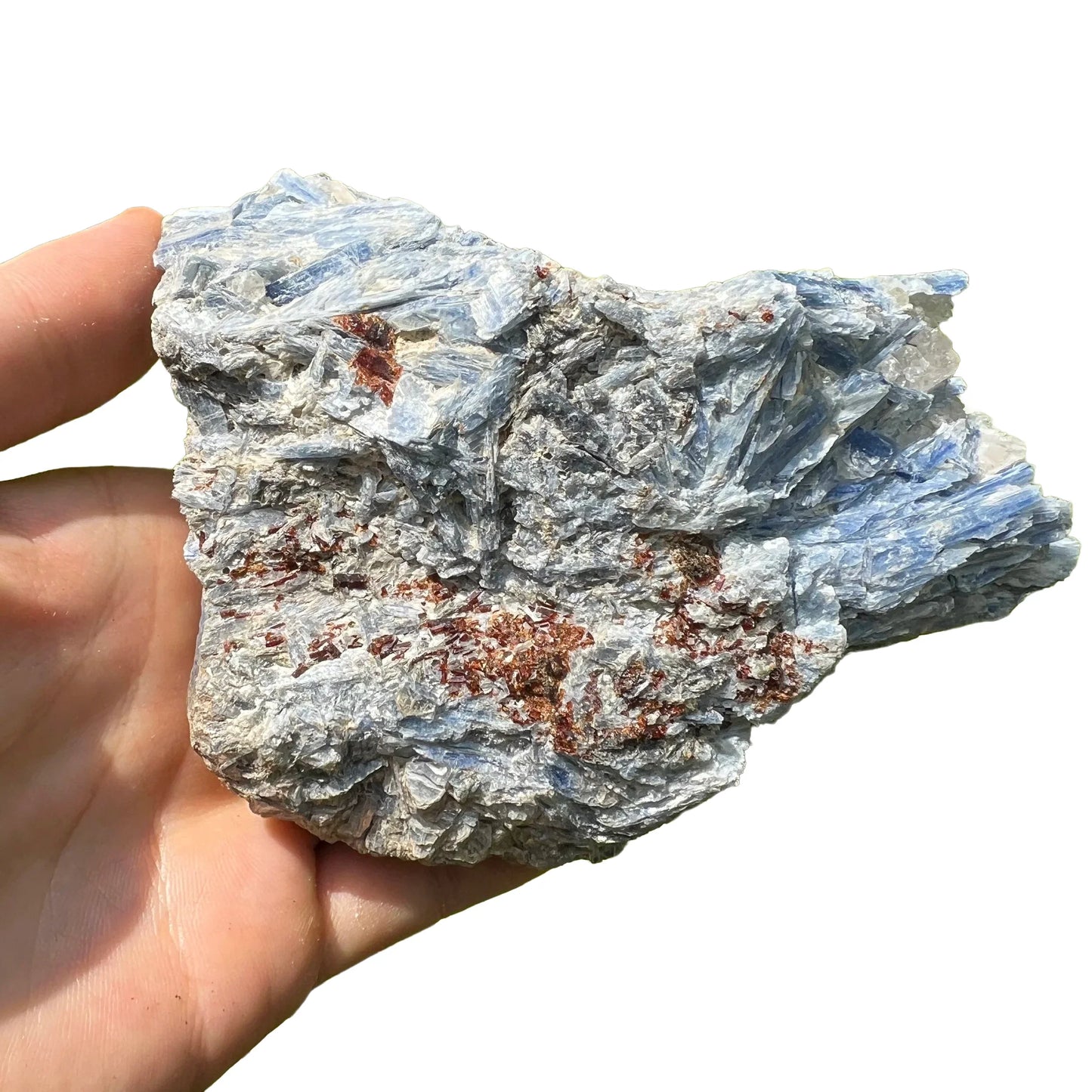 Full profile of Grade AA Blue Kyanite cluster ready to ship from Beyond Bohemian