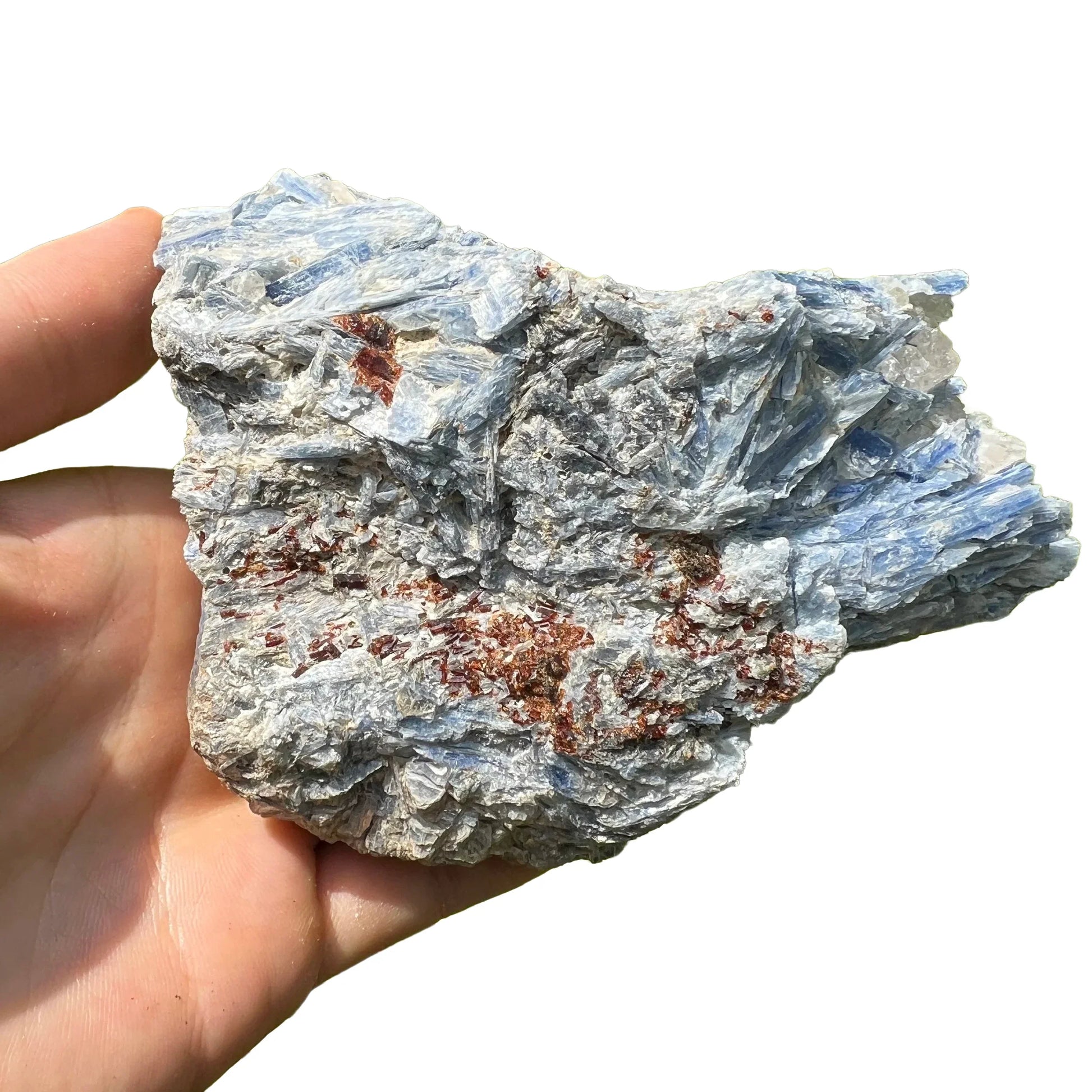 Full profile of Grade AA Blue Kyanite cluster ready to ship from Beyond Bohemian