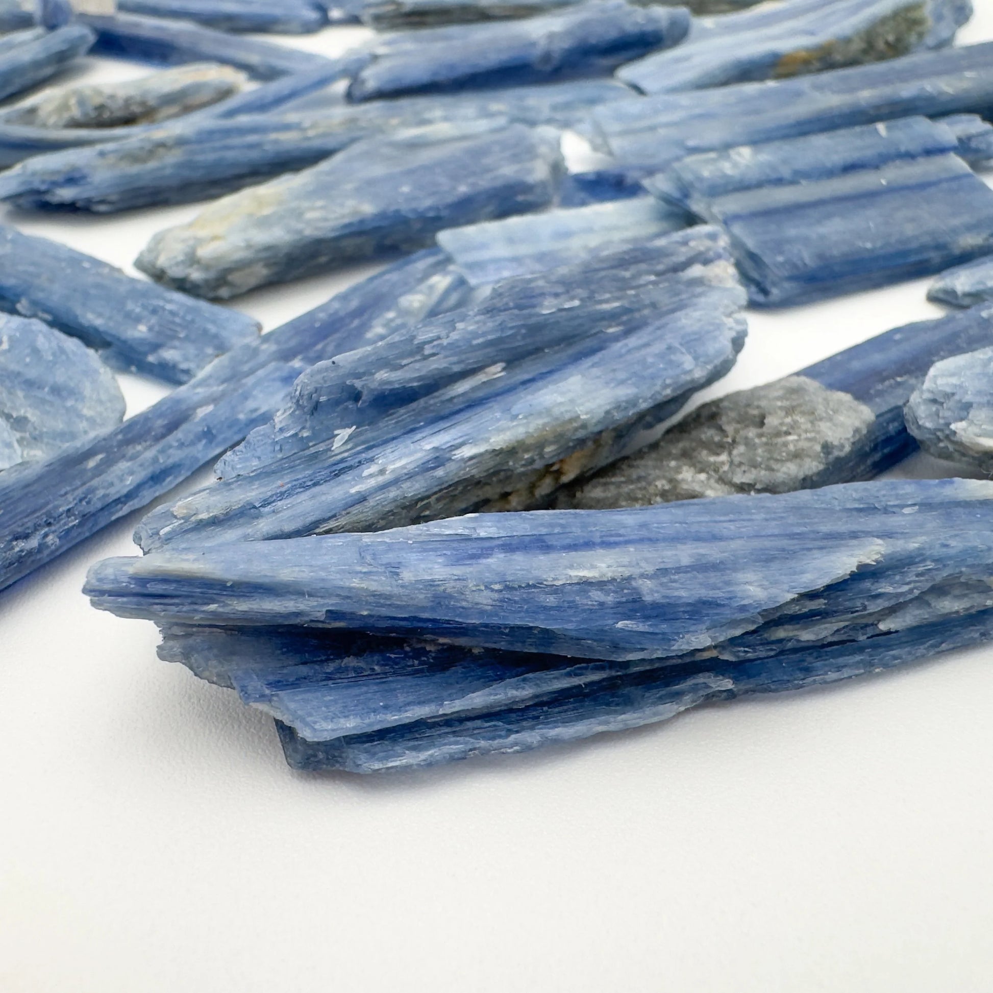 Edge-on view of Blue Kyanite raw stone, showing natural variation.