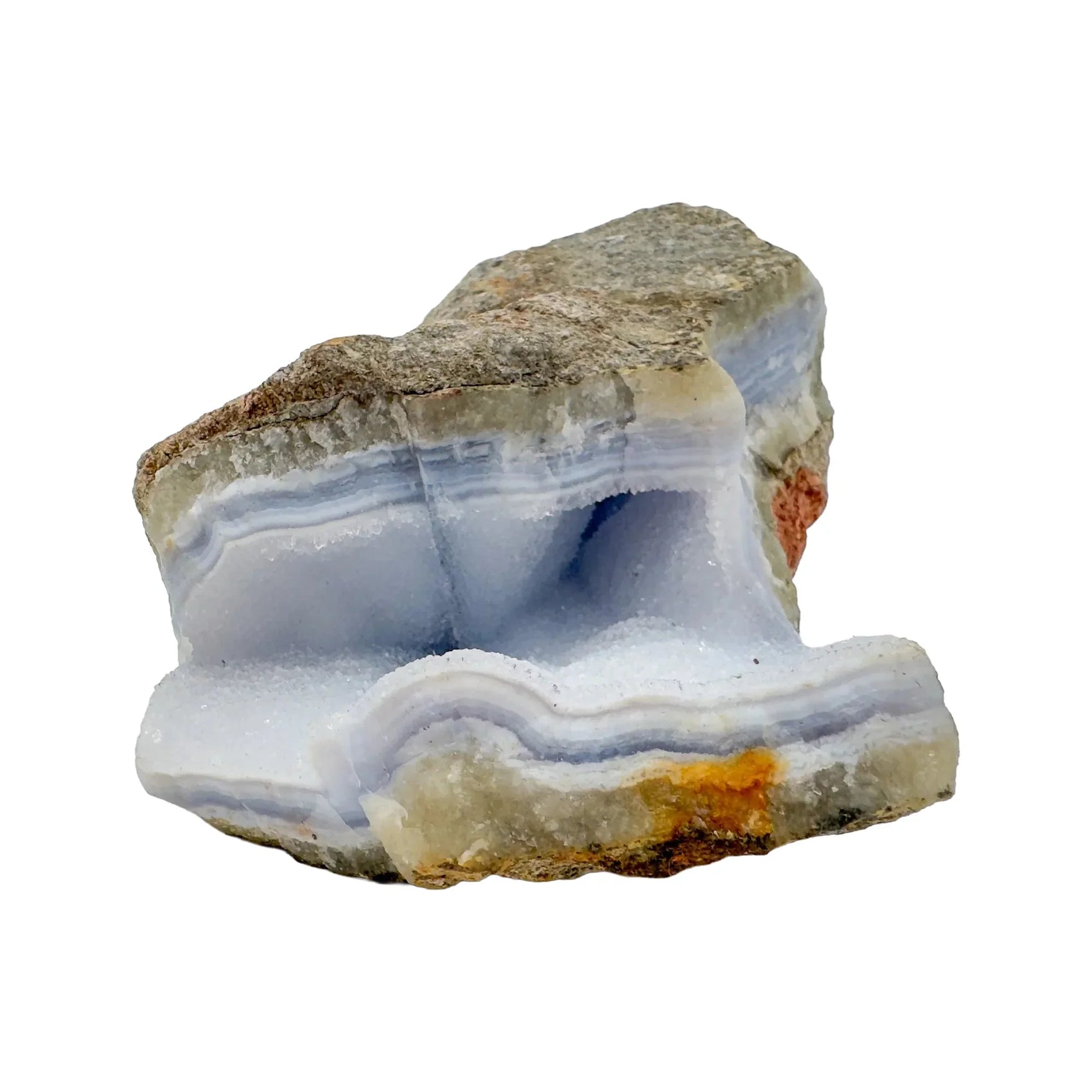 Blue Lace Agate Crystal Geode Crystals for Anxiety Relief, Calm & Communication — beginner-friendly blue polished from Malawi