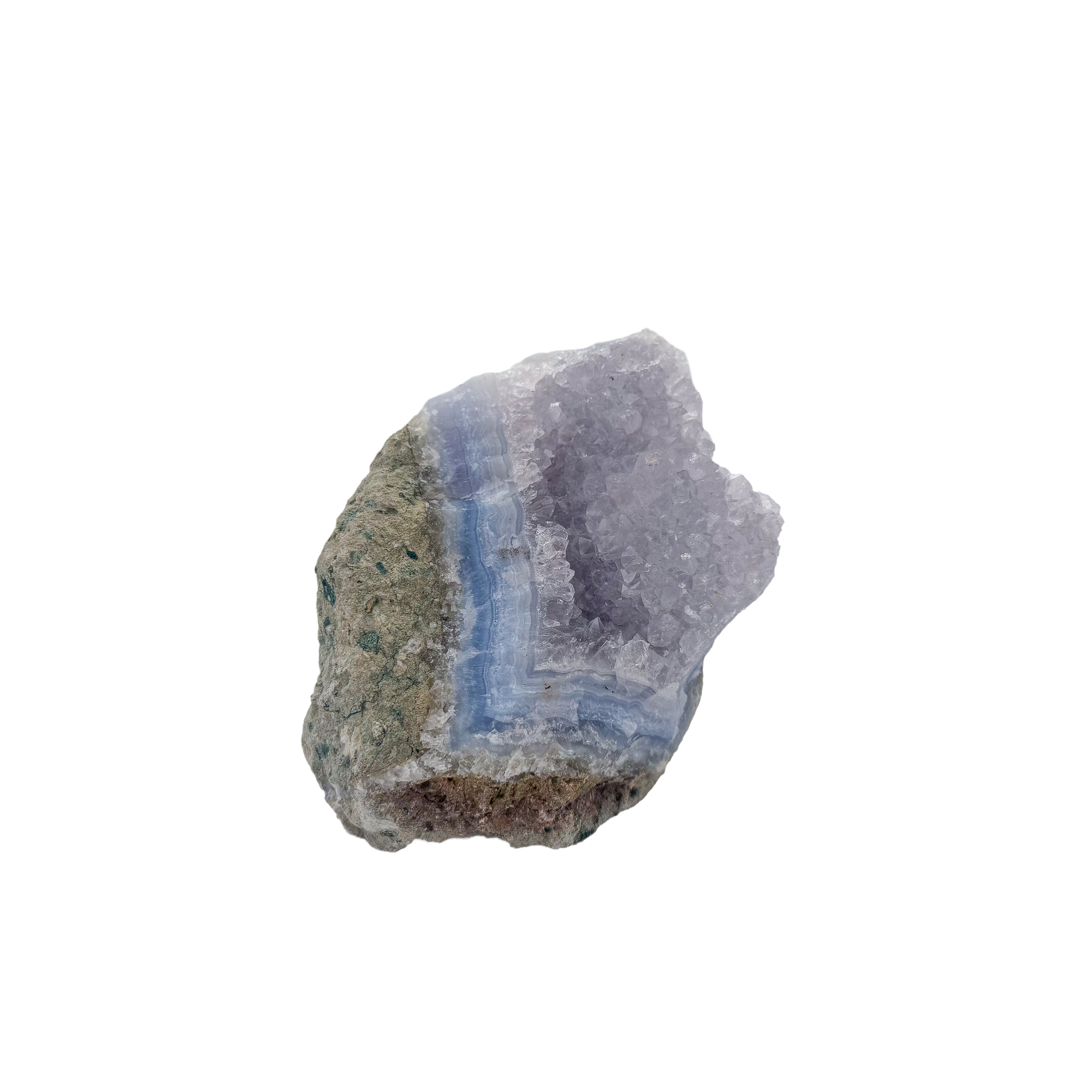 Blue lace agate raw geode from Malawi, AA grade, 4.29 inch piece with soft cloud-like blue banding