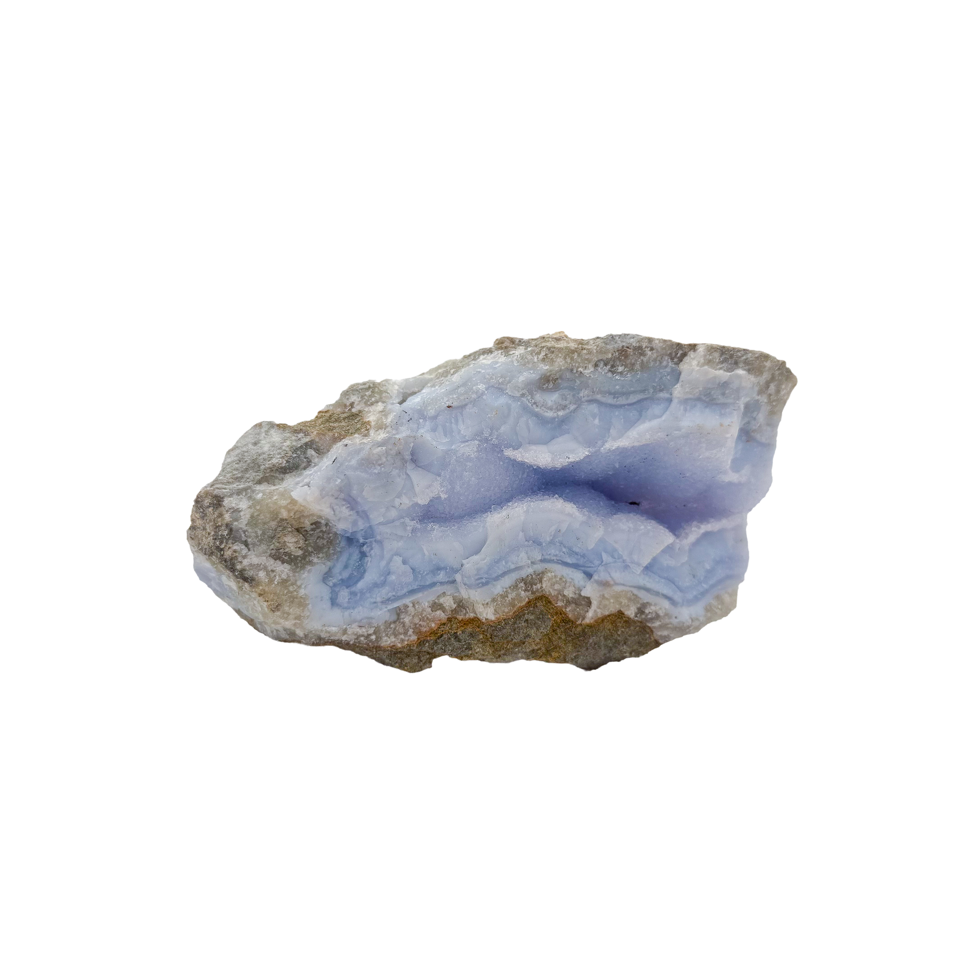 Blue lace agate raw geode from Malawi, AA grade, 4.85 inch piece with fine druzy lining a natural vug
