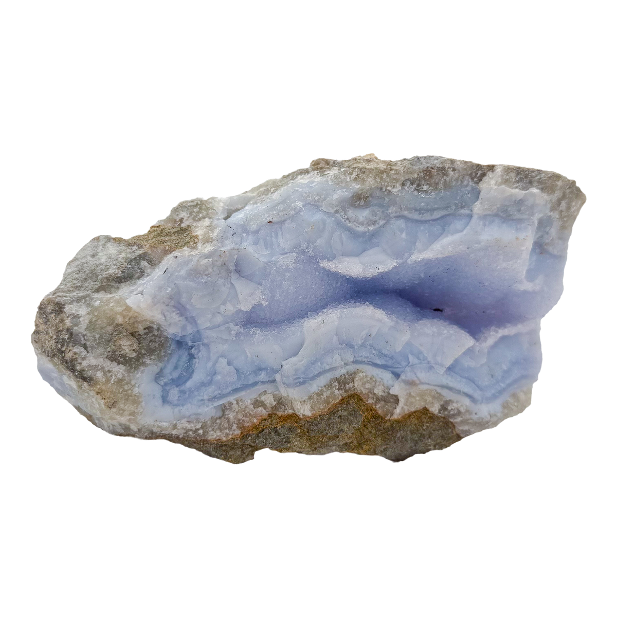 Blue lace agate raw geode from Malawi, AA grade, 4.85 inch piece with fine druzy lining a natural vug