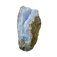 Blue lace agate raw geode, upright view of the open blue cavity