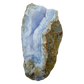 Blue lace agate raw geode, upright view of the open blue cavity