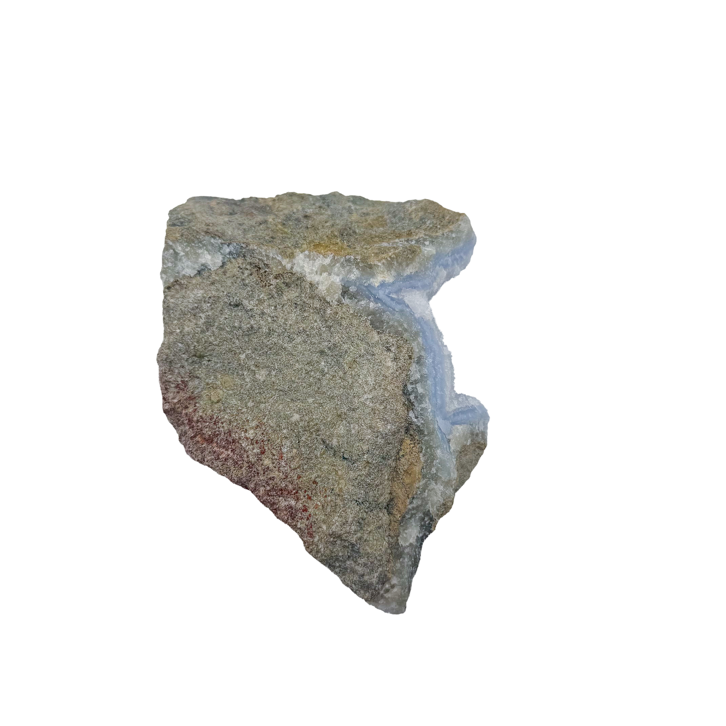 Blue lace agate raw geode, base of the piece showing how it stands