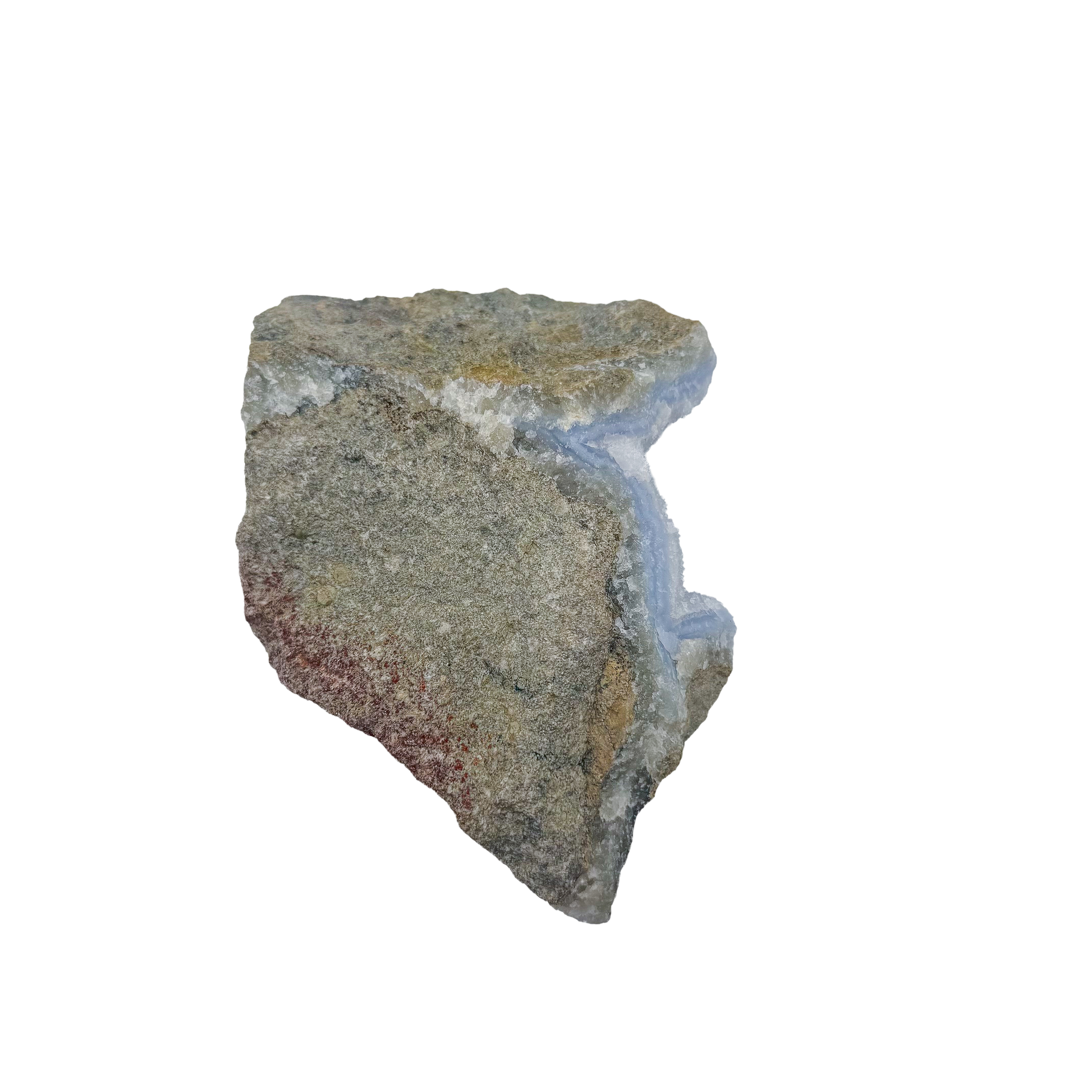 Blue lace agate raw geode, base of the piece showing how it stands