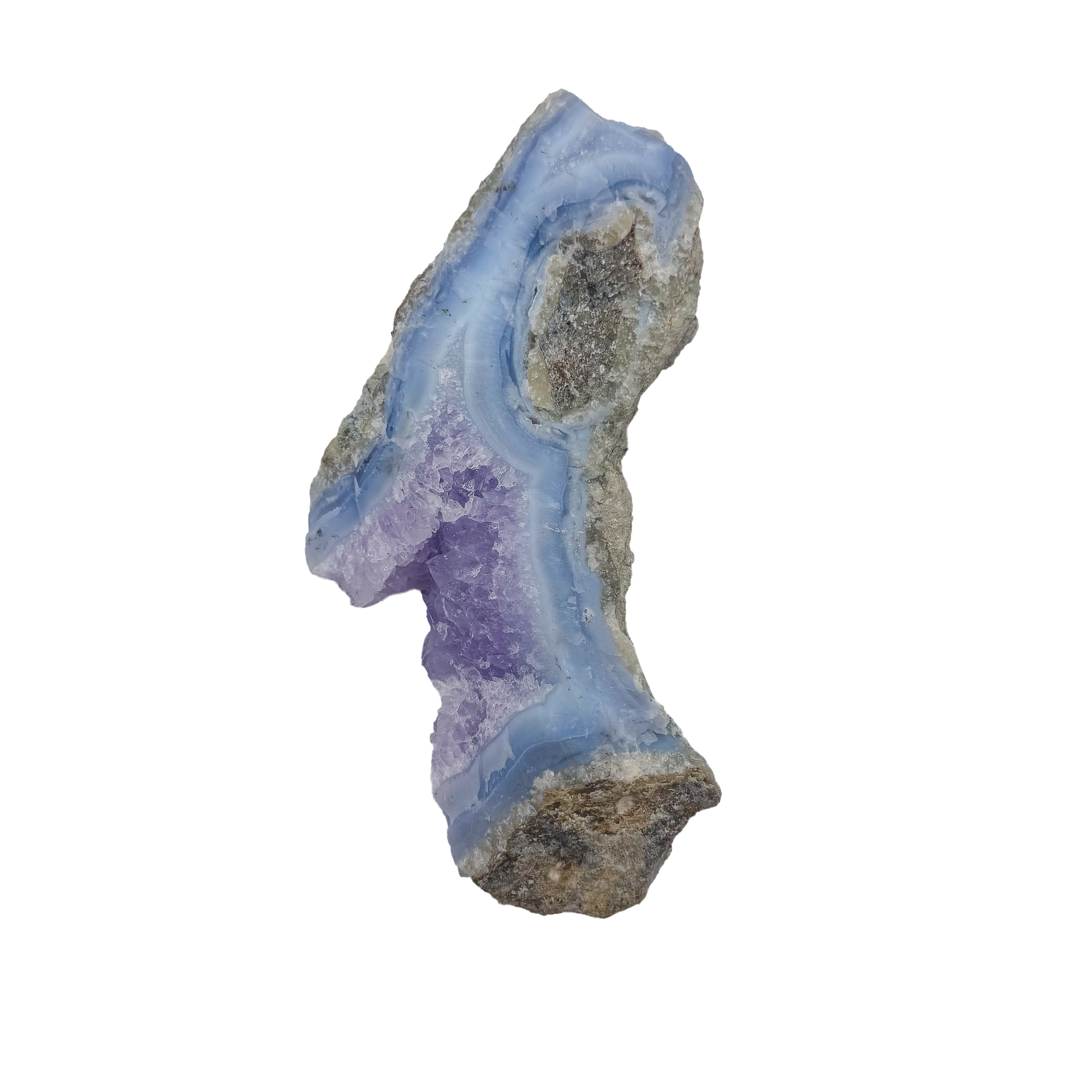 Blue lace agate raw geode from Malawi, AA grade, unusually long 8.01 inch slab with lacy blue banding