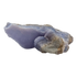 Blue lace agate raw geode, wide banded face angled into the light