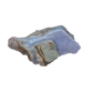 Blue lace agate raw geode, upright view of the open blue cavity