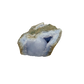 Blue lace agate raw geode, upright view of the blue banded cavity