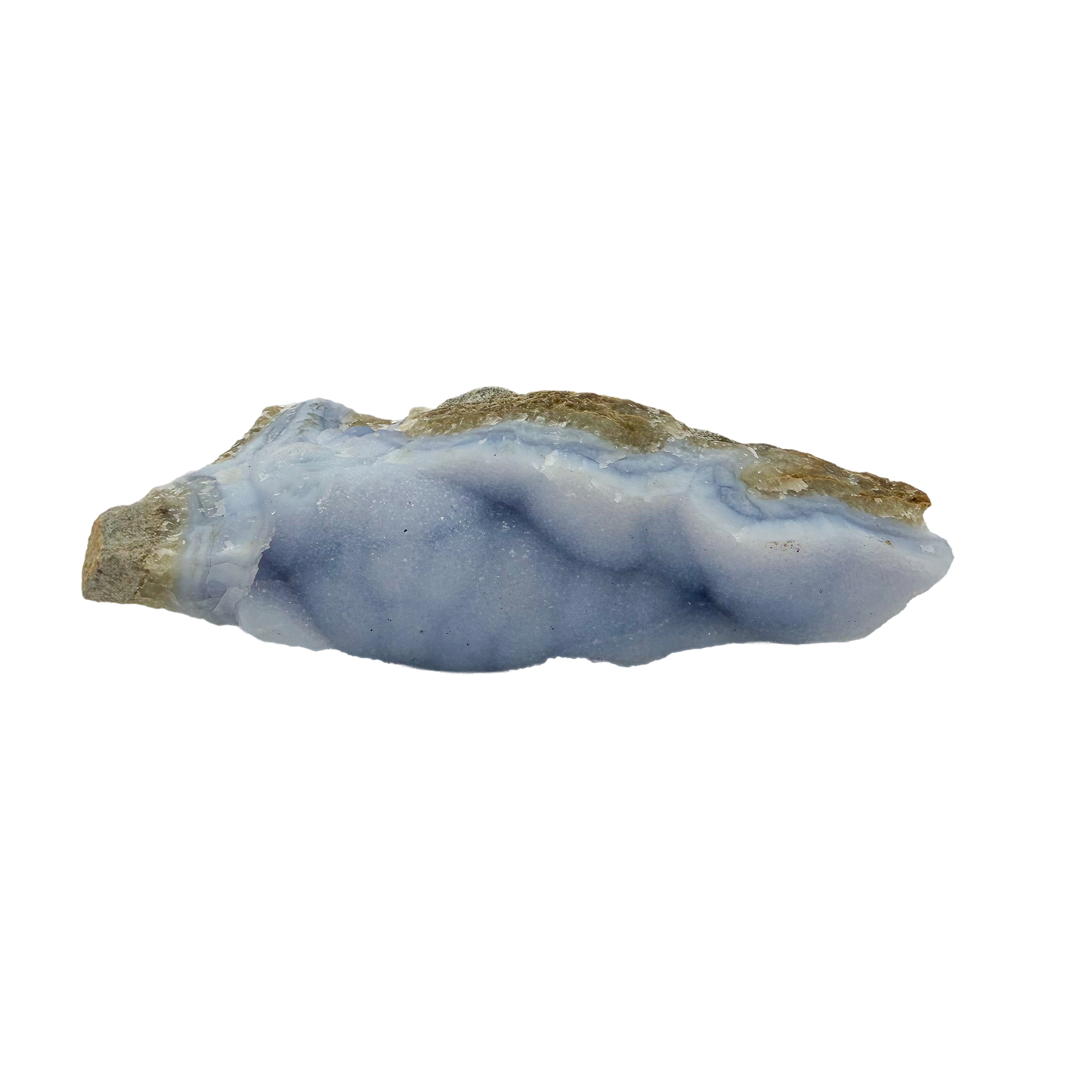 Blue lace agate raw geode from Malawi, AA grade, 6.59 inch piece with ribboned blue banding