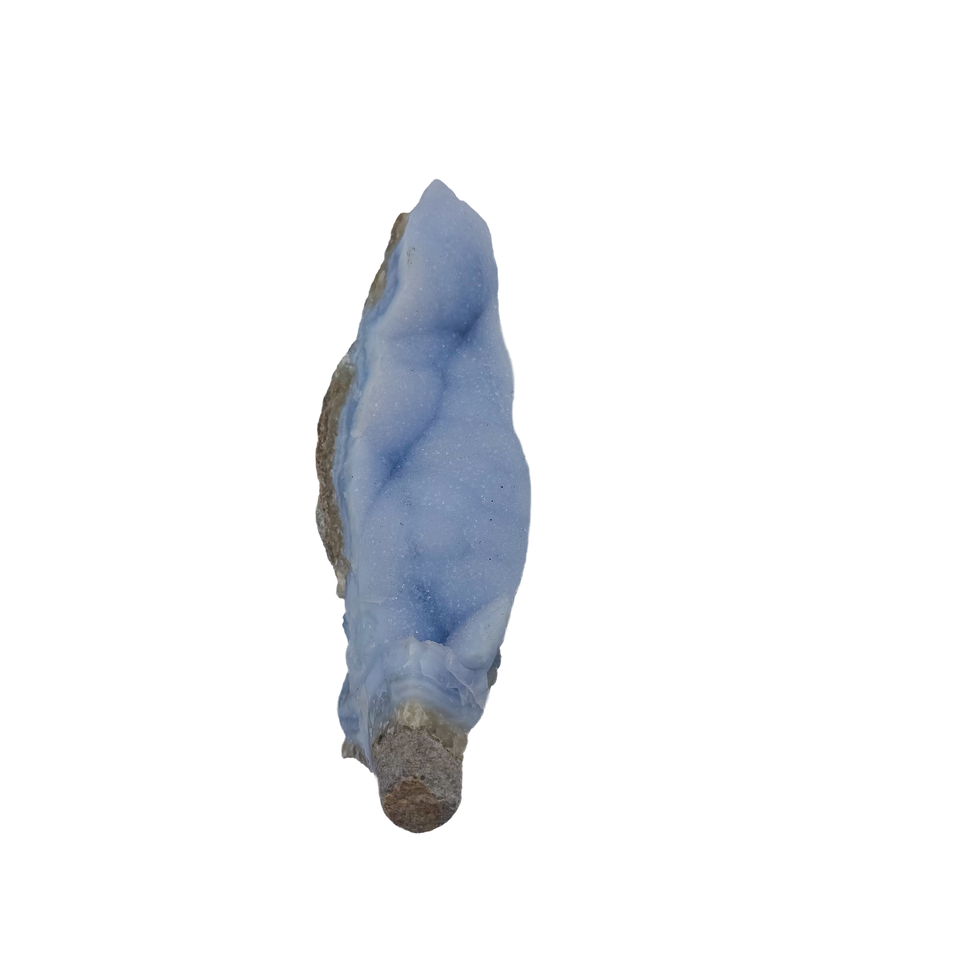 Blue lace agate raw geode, fullest blue coverage across the open cavity