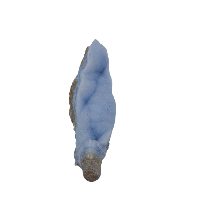 Blue lace agate raw geode, fullest blue coverage across the open cavity
