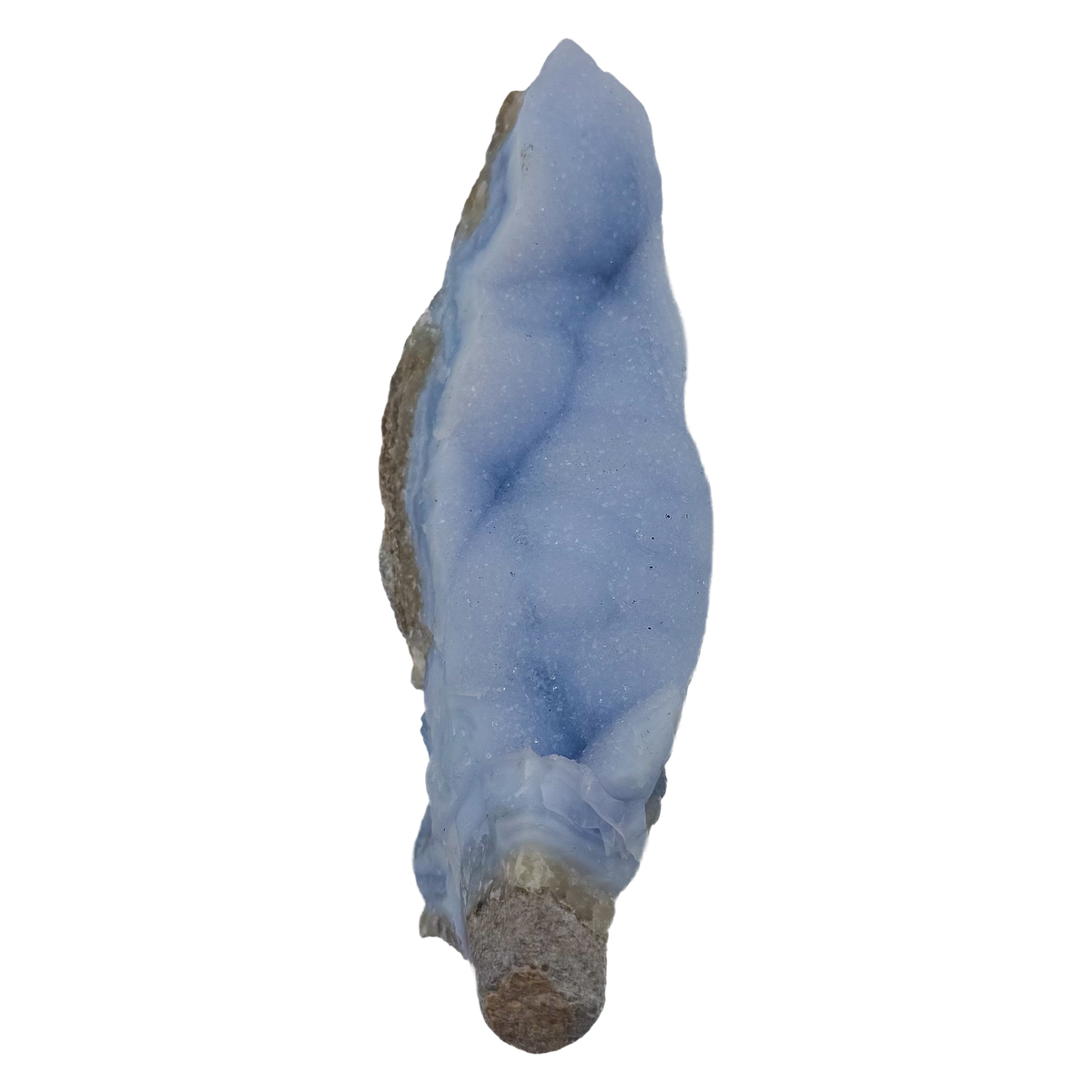 Blue lace agate raw geode, fullest blue coverage across the open cavity