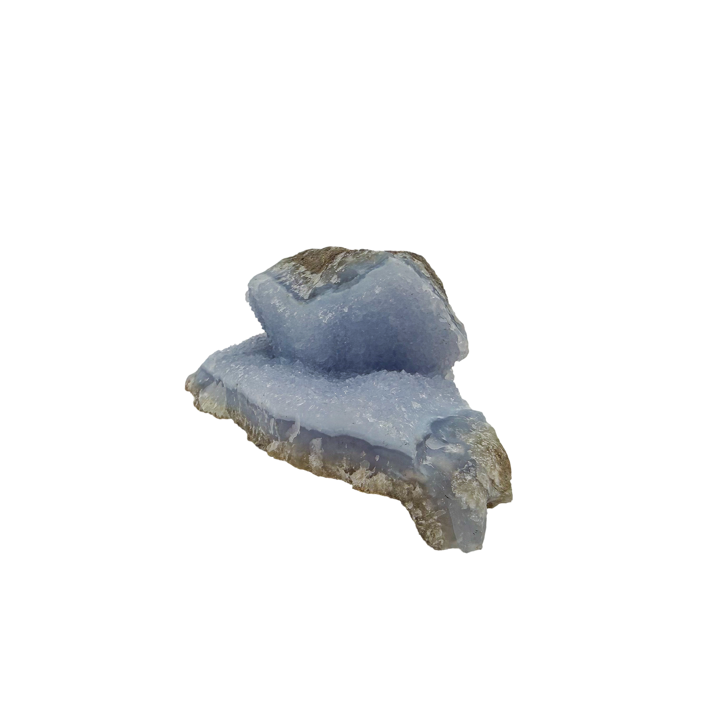 Blue lace agate raw geode from Malawi, long banded seam in uncut host rock