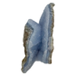 Blue lace agate raw geode, upright view with the fullest blue banding showing