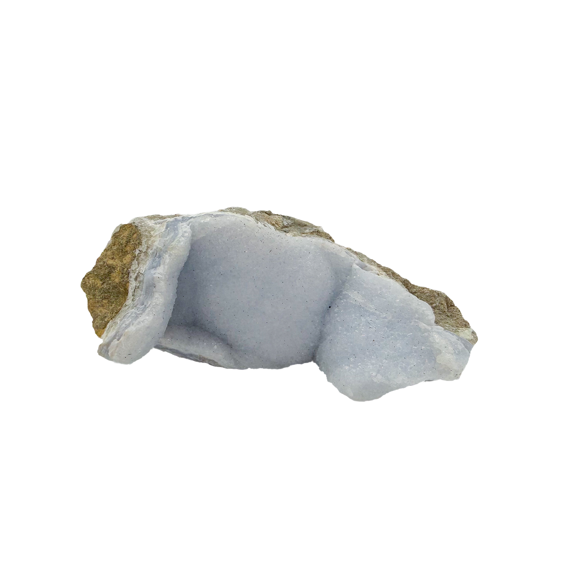 Blue lace agate raw geode from Malawi, AA grade, rounded 4.17 inch piece with a druzy bowl cavity