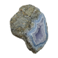 Blue lace agate raw geode, upright view showing the fullest blue in the cavity