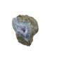 Blue lace agate raw geode, angled view of the banded blue chalcedony